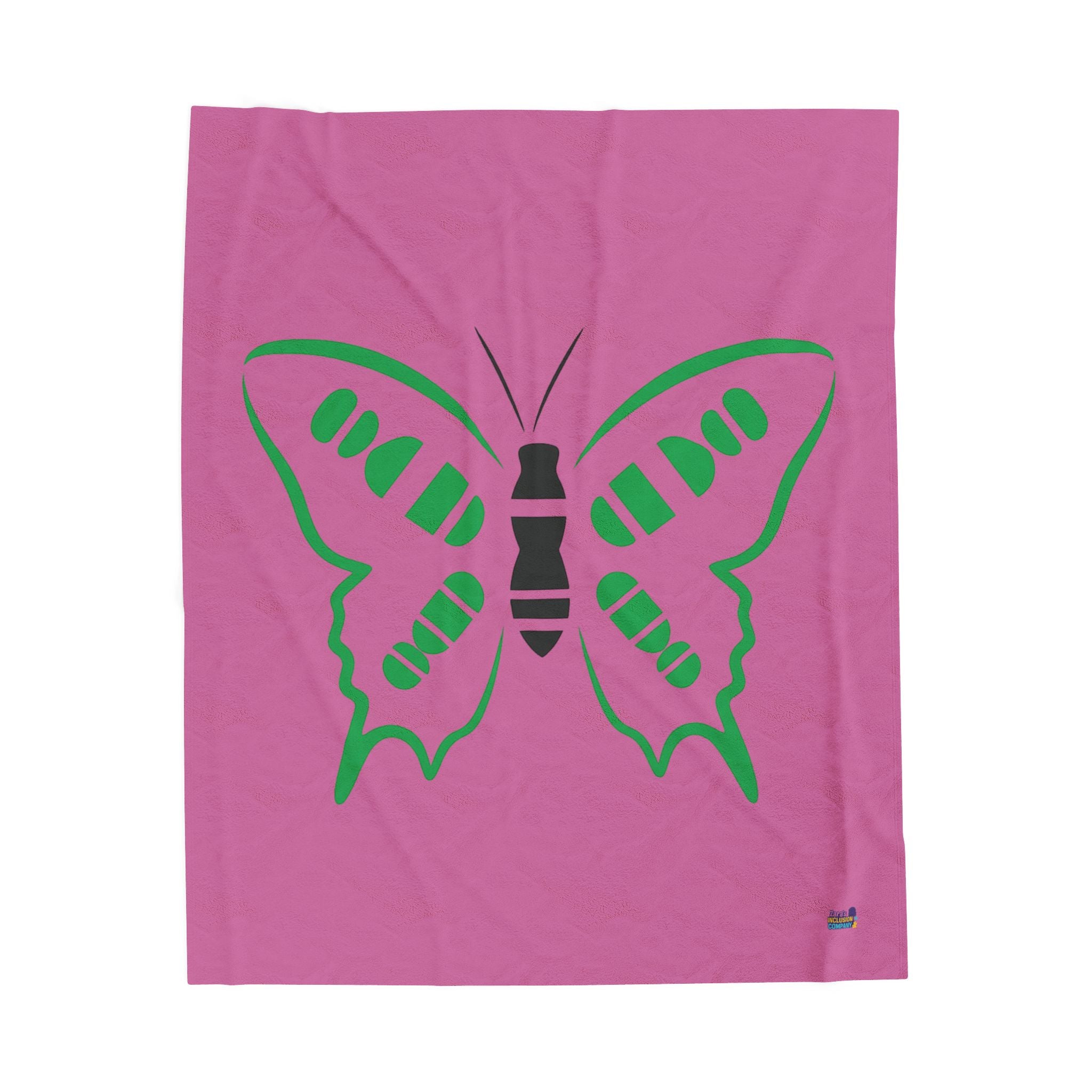 Green Butterfly, pink  Velveteen Plush Blanket | Simple Insect Silhouette