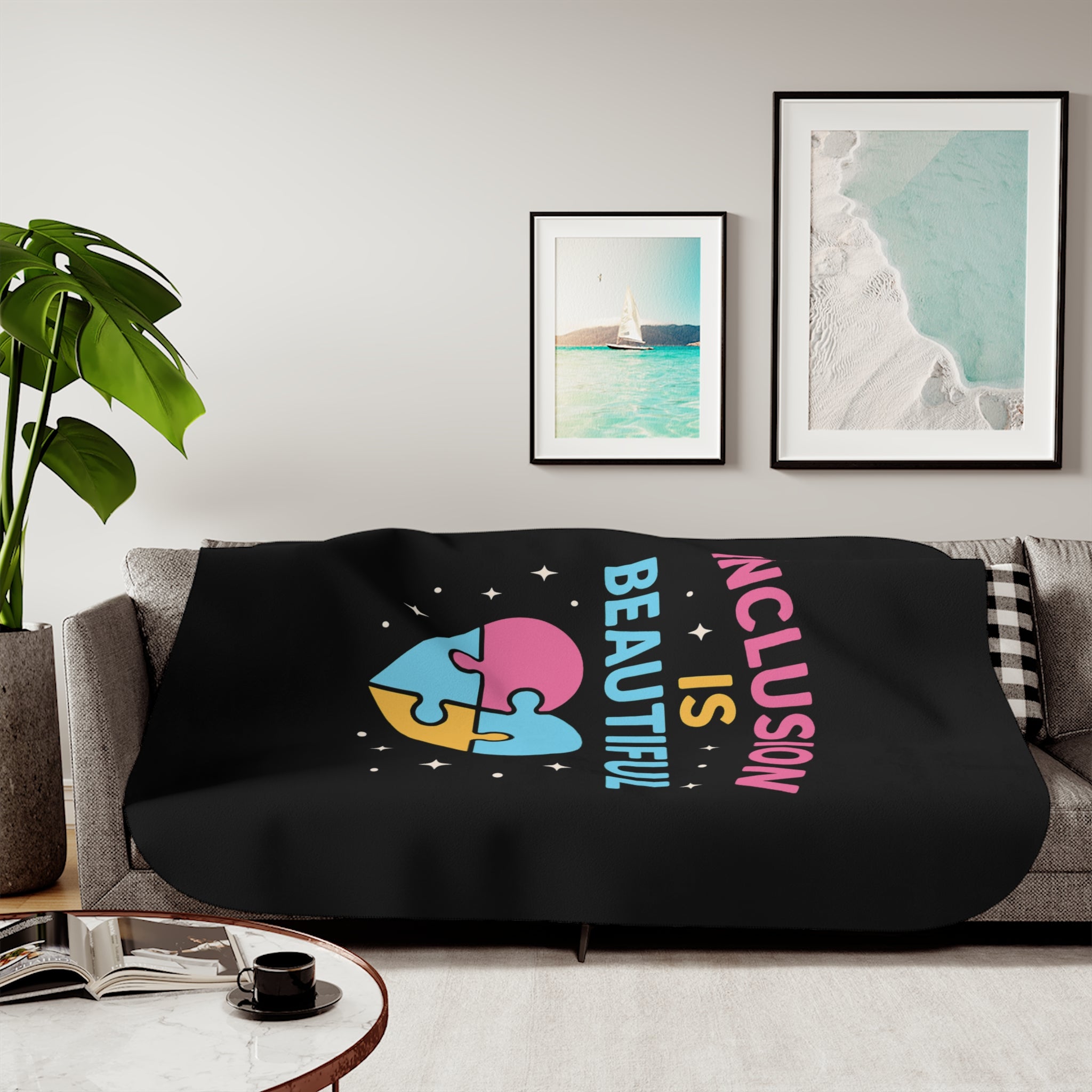Inclusion Is Beautiful Sherpa Blanket | Puzzle Heart Design
