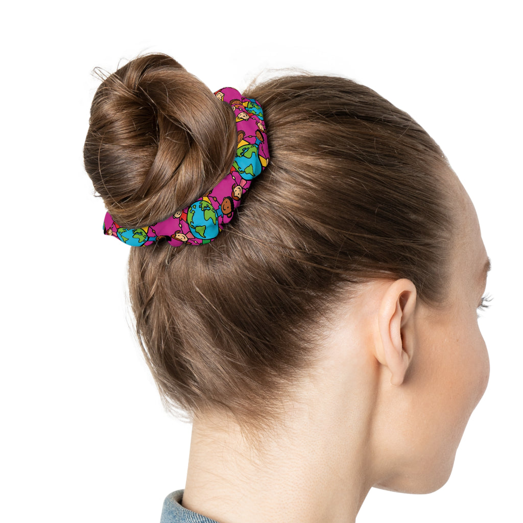 Earth Friends pattern Scrunchie | colorful kids planet hair accessory