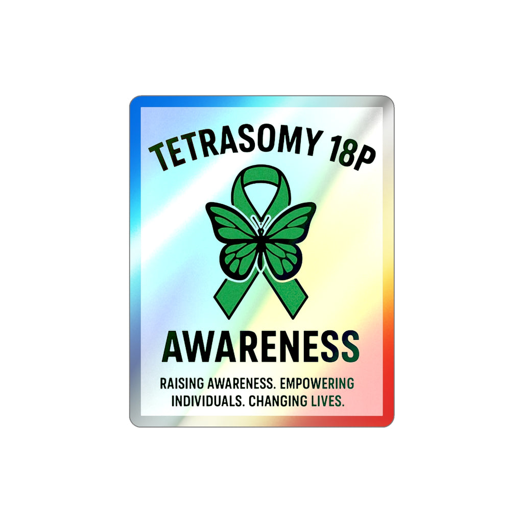 Tetrasomy 18p Awareness Holographic Die-cut Sticker | Green Ribbon Butterfly