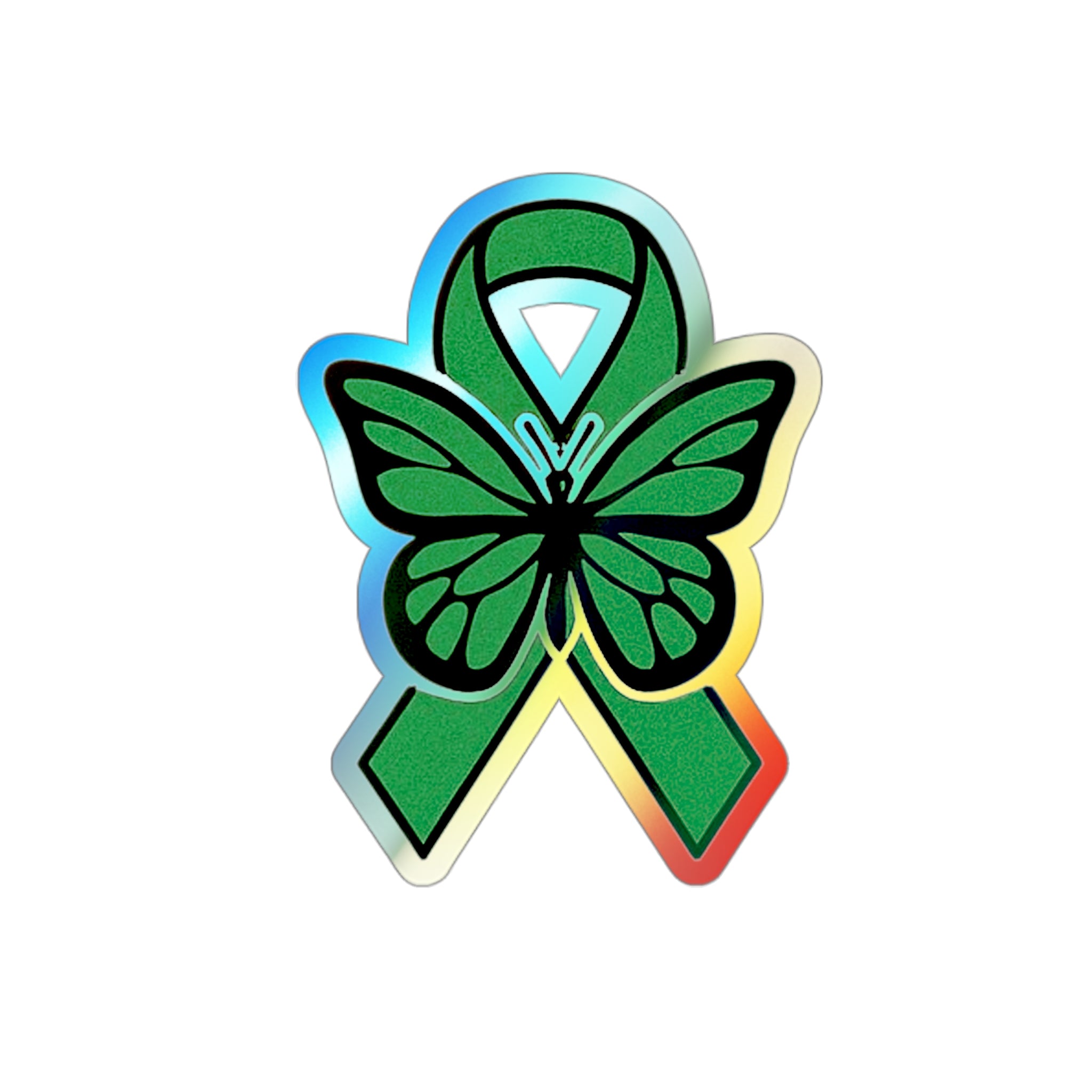 Green Awareness Ribbon Butterfly Sticker holographic die-cut
