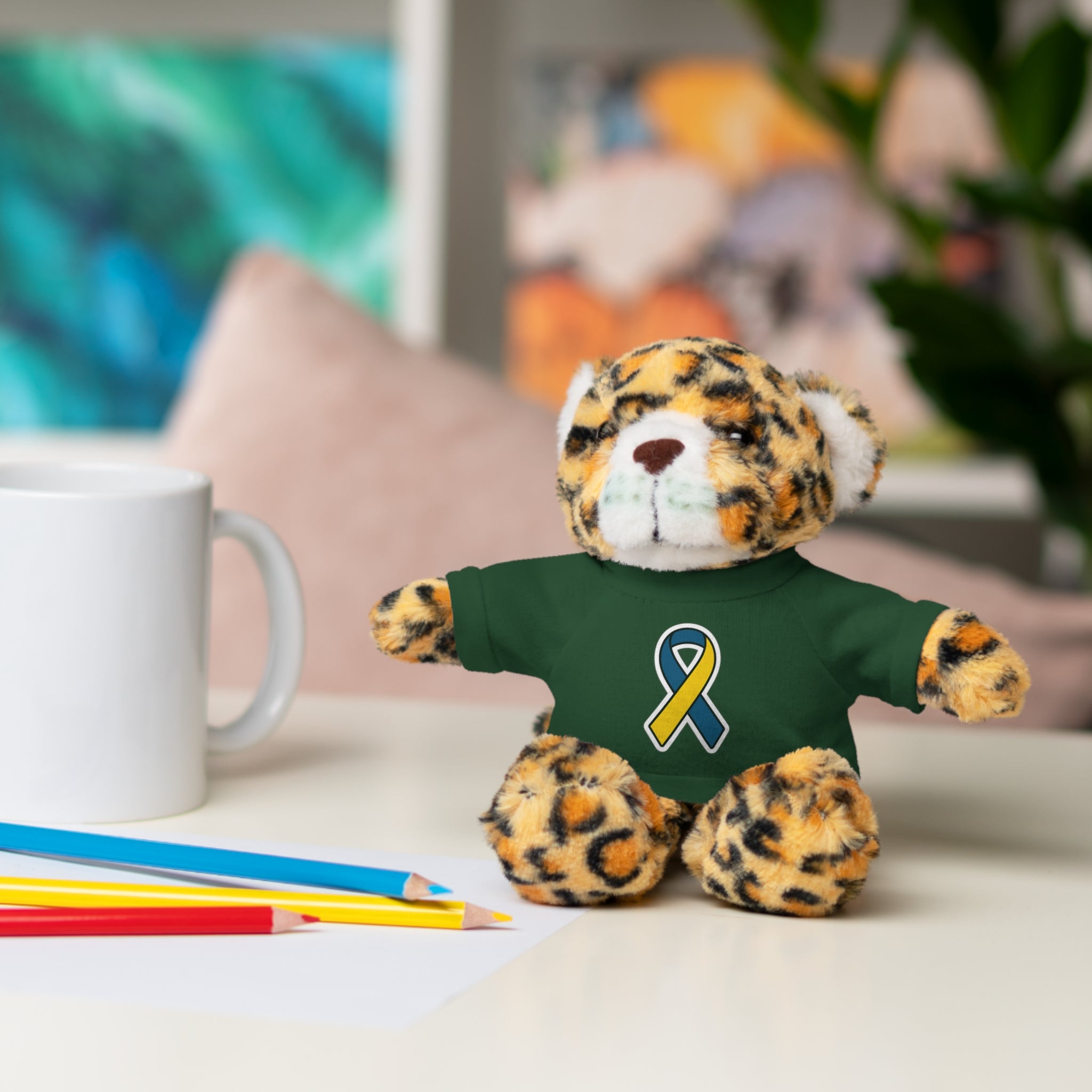 Yellow Blue Awareness Ribbon Stuffed Animal