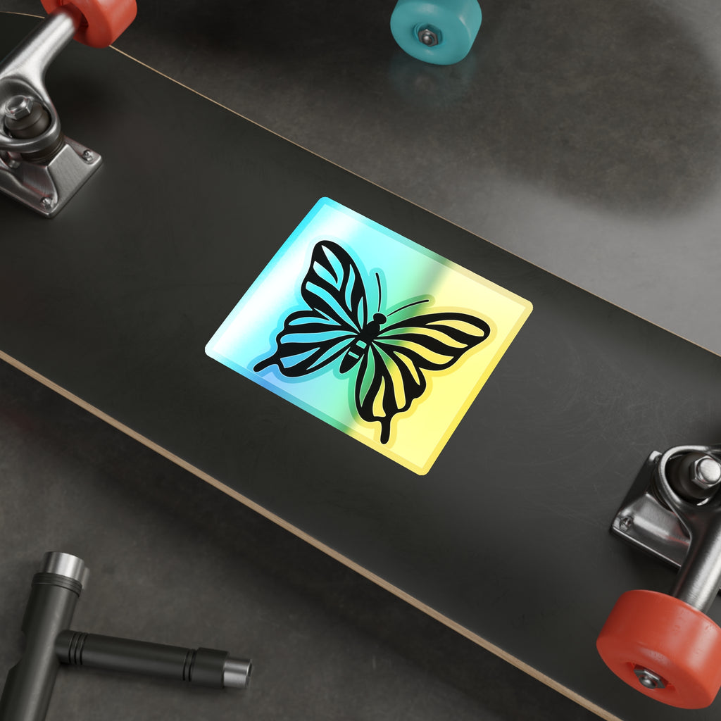 Black Butterfly Holographic Die-cut Sticker | Iridescent Square Vinyl