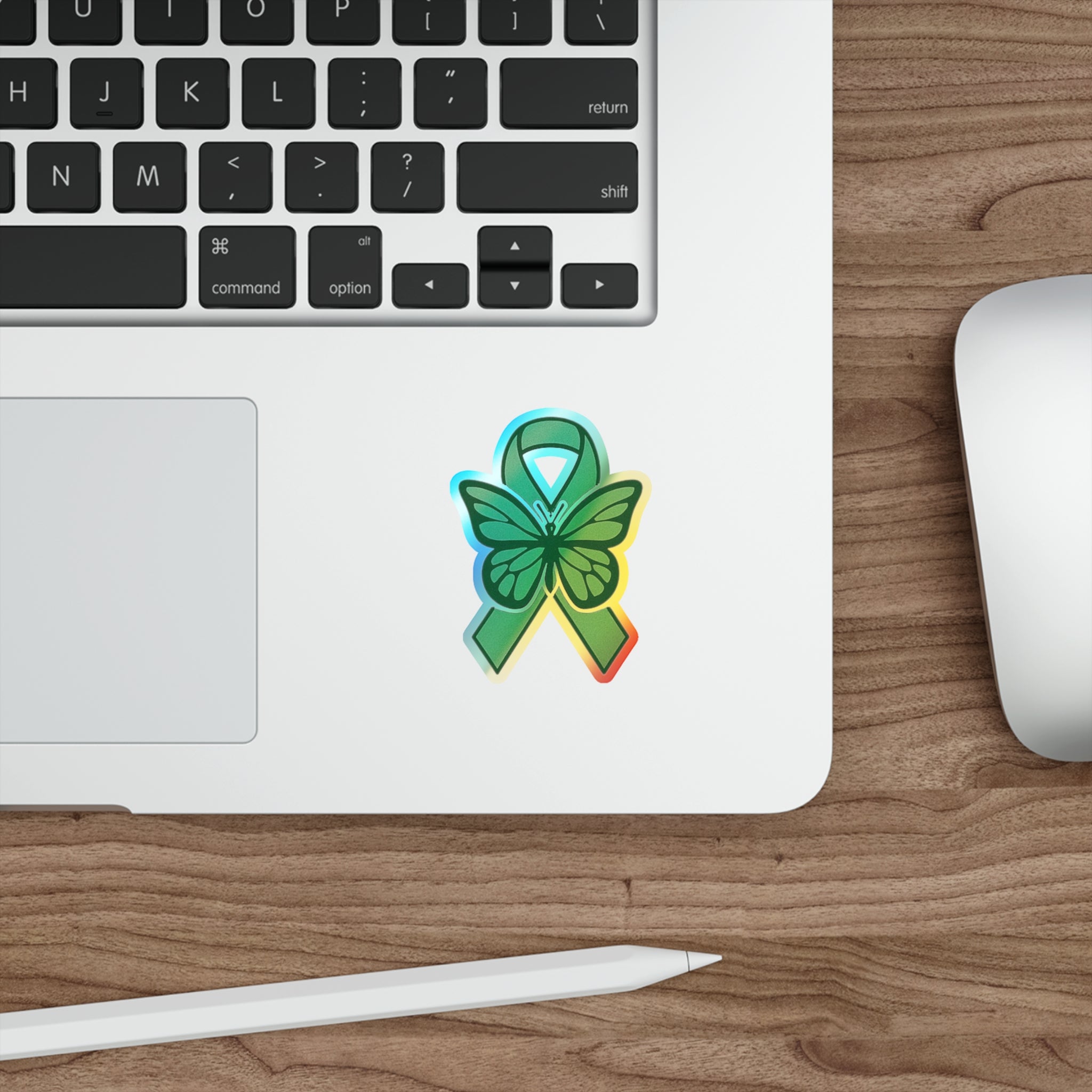 Green Awareness Ribbon Butterfly Sticker holographic die-cut