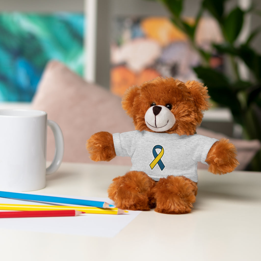 Yellow Blue Awareness Ribbon Stuffed Animal