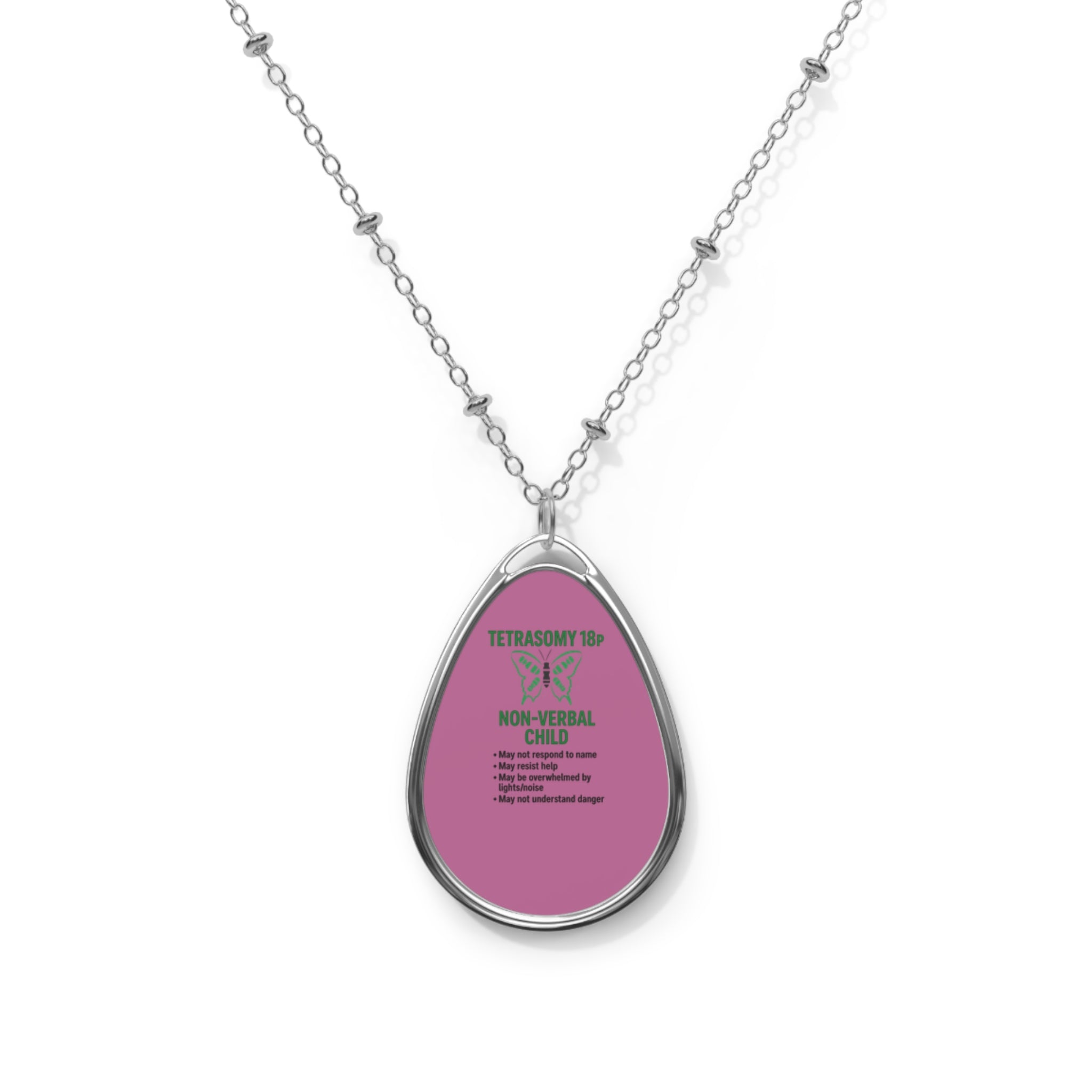 TETRASOMY 18P  Awareness Teardrop Pendant Necklace | Oval Necklace