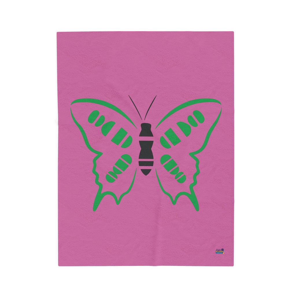 Green Butterfly, pink  Velveteen Plush Blanket | Simple Insect Silhouette
