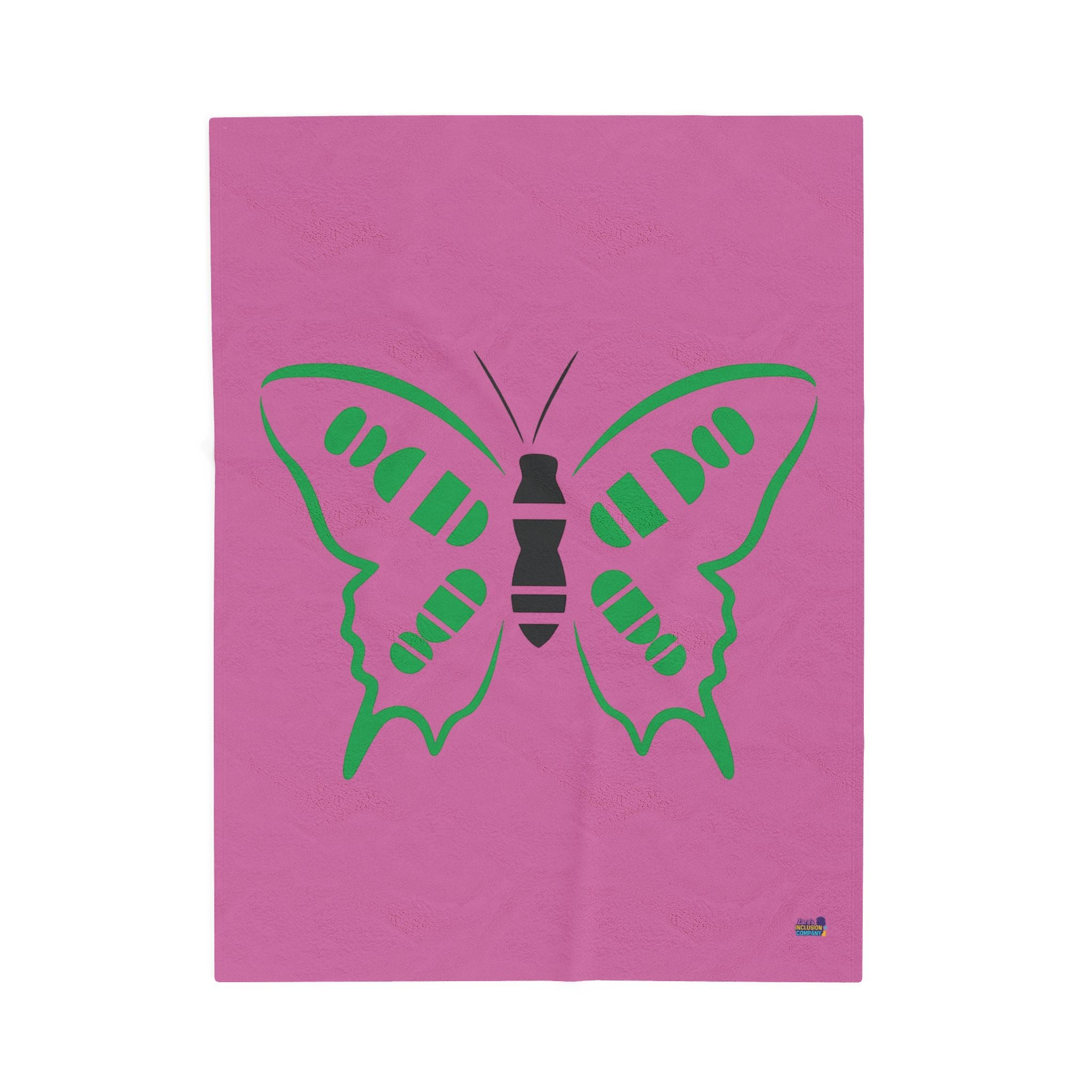 Green Butterfly, pink  Velveteen Plush Blanket | Simple Insect Silhouette