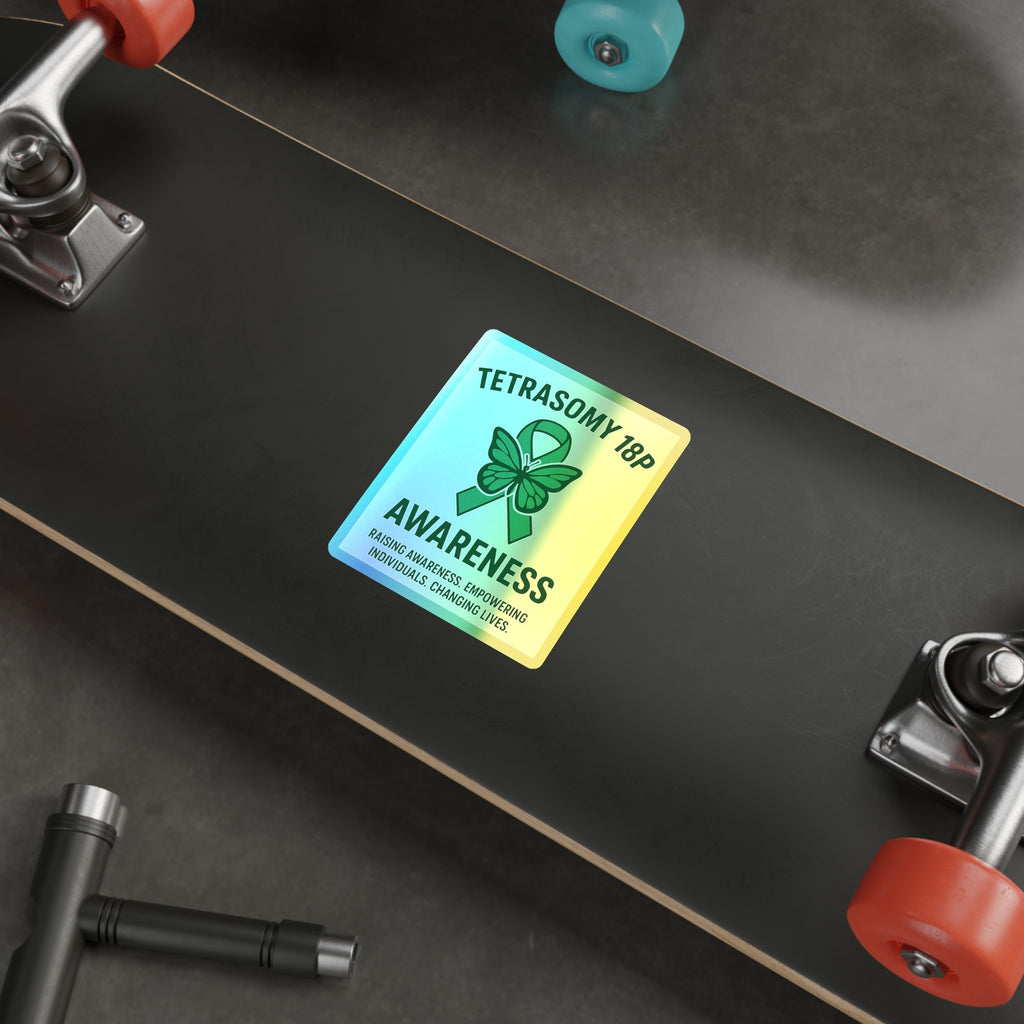 Tetrasomy 18p Awareness Holographic Die-cut Sticker | Green Ribbon Butterfly