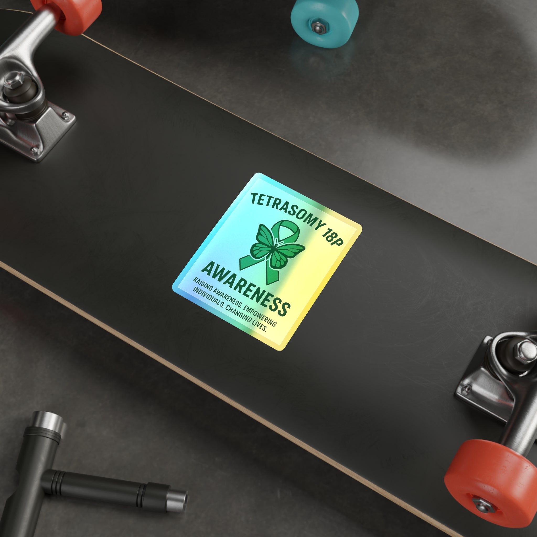 Tetrasomy 18p Awareness Holographic Die-cut Sticker | Green Ribbon Butterfly