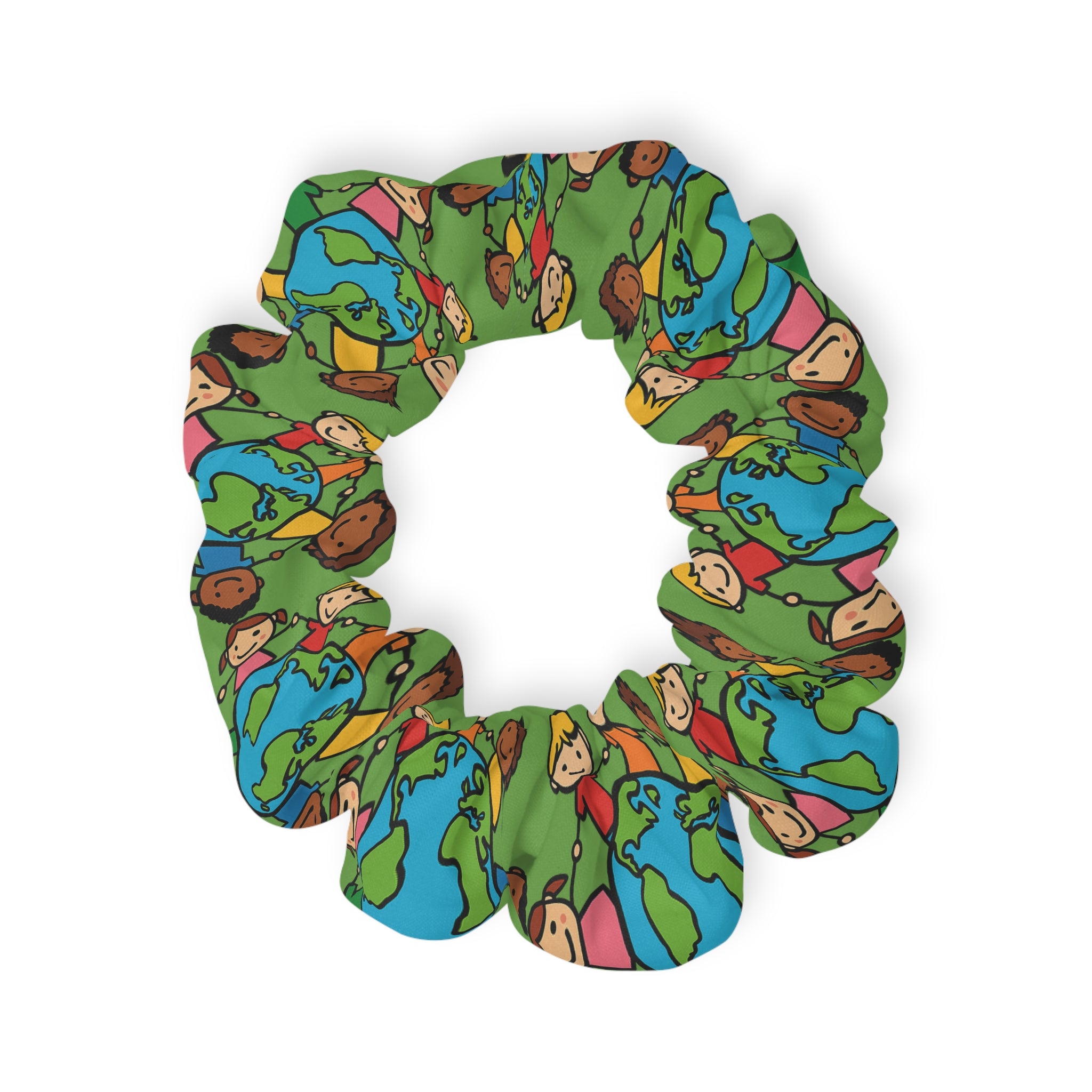 Earth Friends pattern Scrunchie | colorful kids planet hair accessory