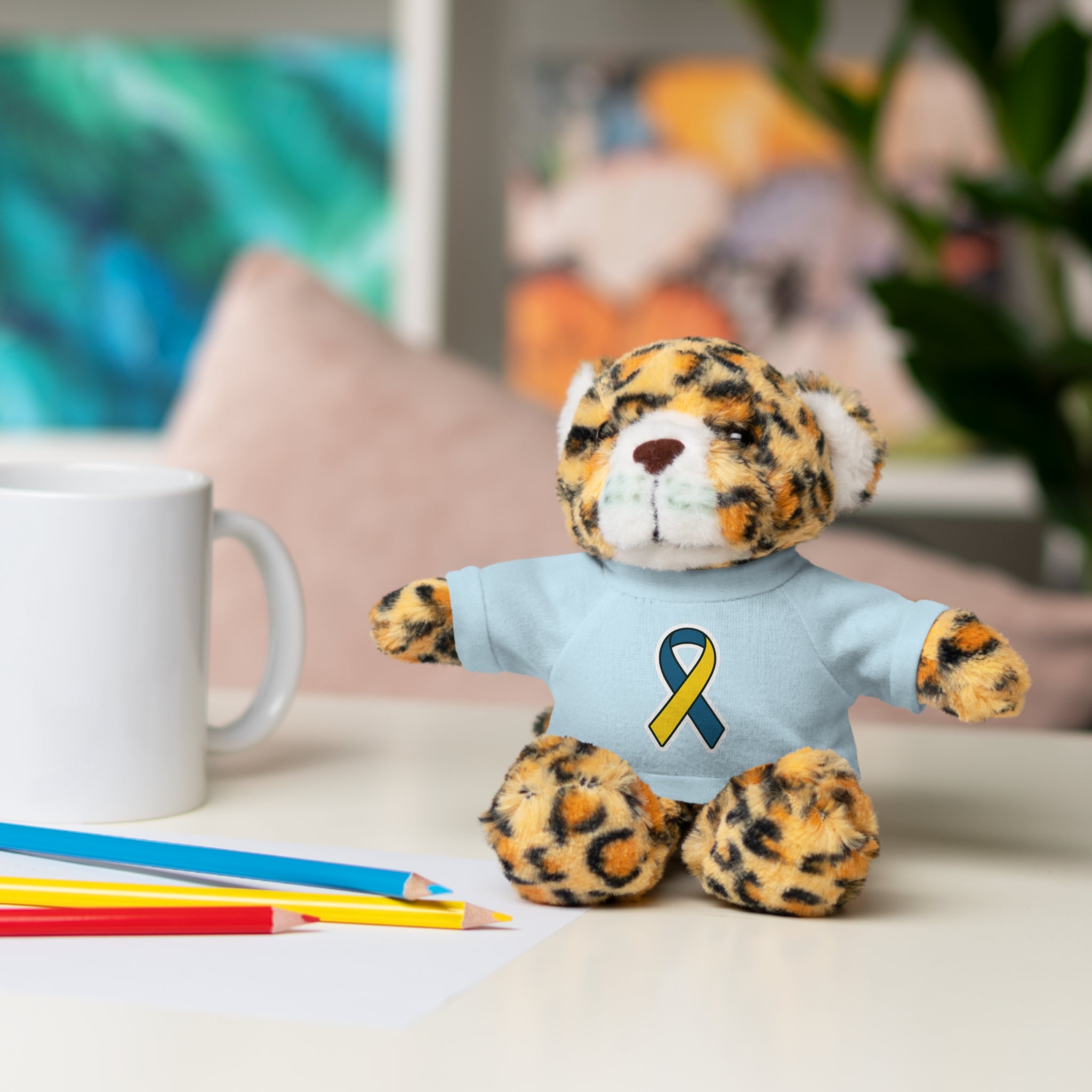 Yellow Blue Awareness Ribbon Stuffed Animal