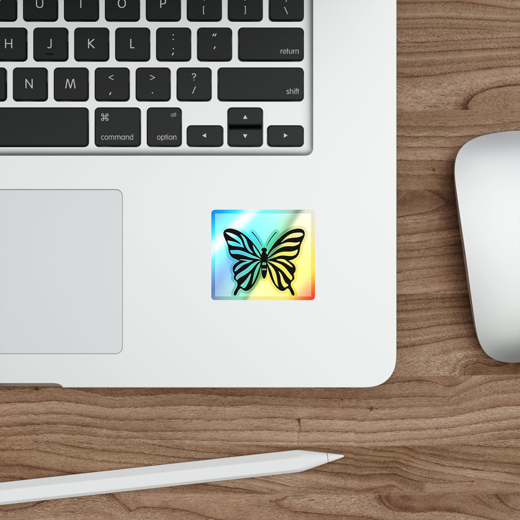 Black Butterfly Holographic Die-cut Sticker | Iridescent Square Vinyl