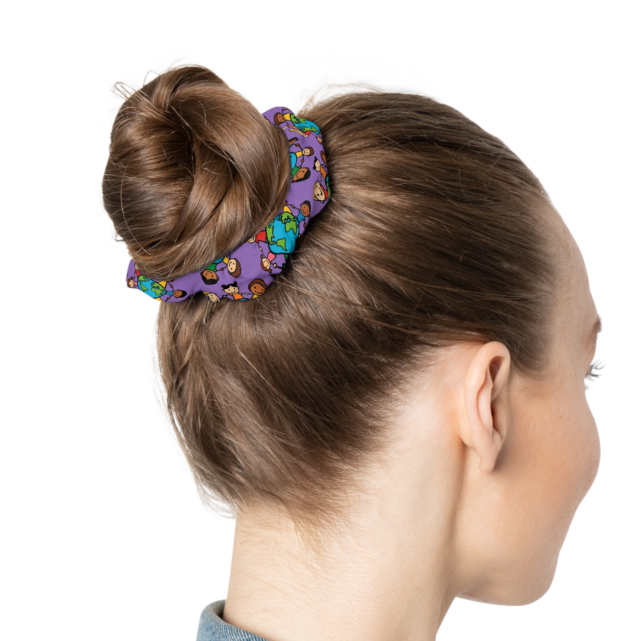 Earth Friends pattern Scrunchie | colorful kids planet hair accessory