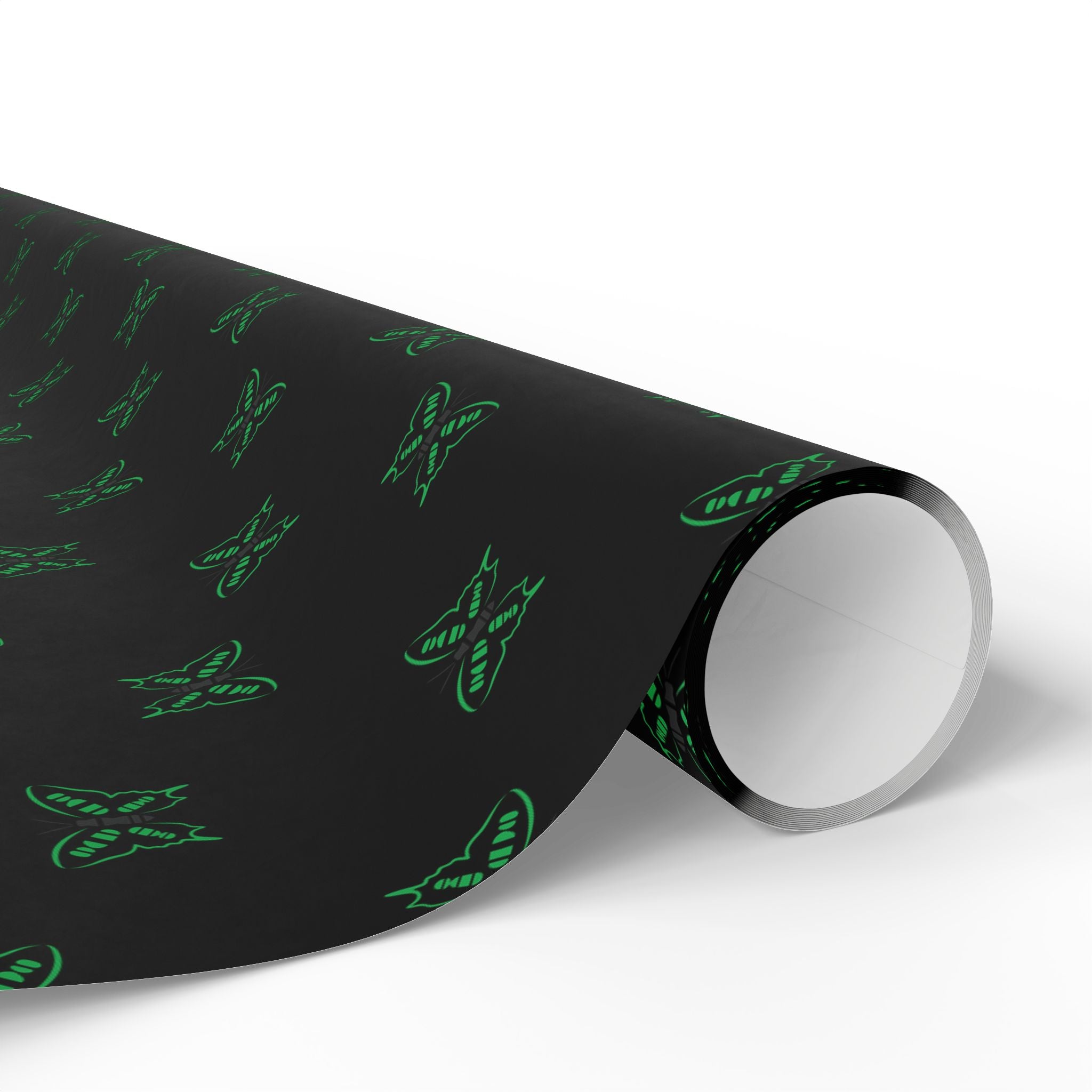 Green Neon Butterflies Wrapping Paper | Black Floral Gift Wrap Roll