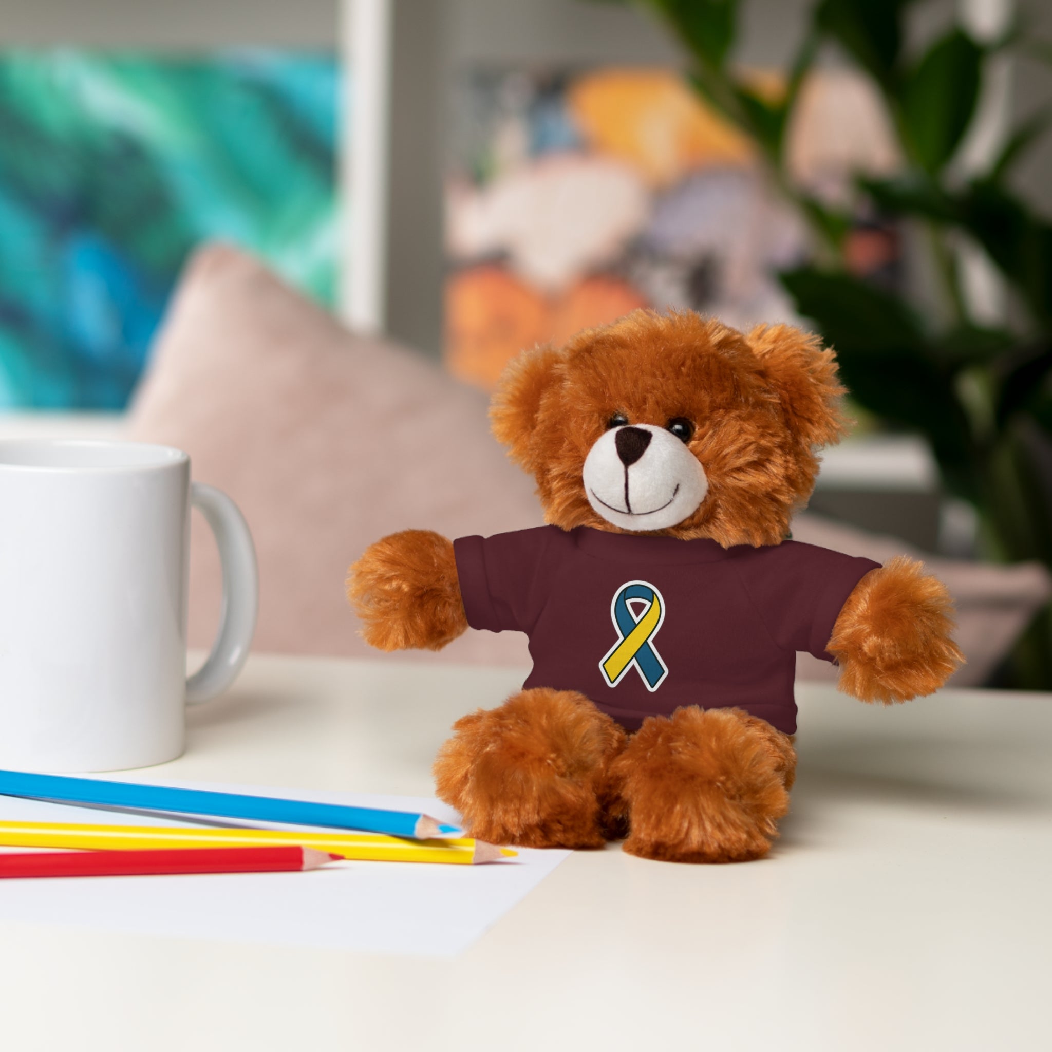 Yellow Blue Awareness Ribbon Stuffed Animal