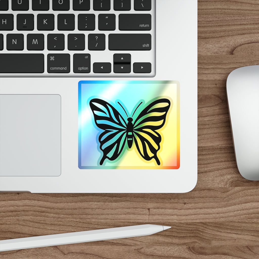Black Butterfly Holographic Die-cut Sticker | Iridescent Square Vinyl