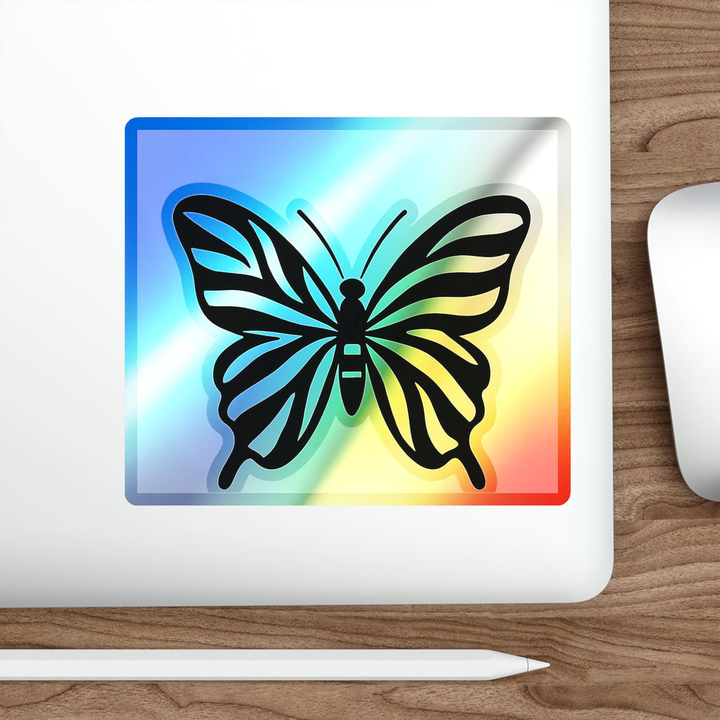 Black Butterfly Holographic Die-cut Sticker | Iridescent Square Vinyl
