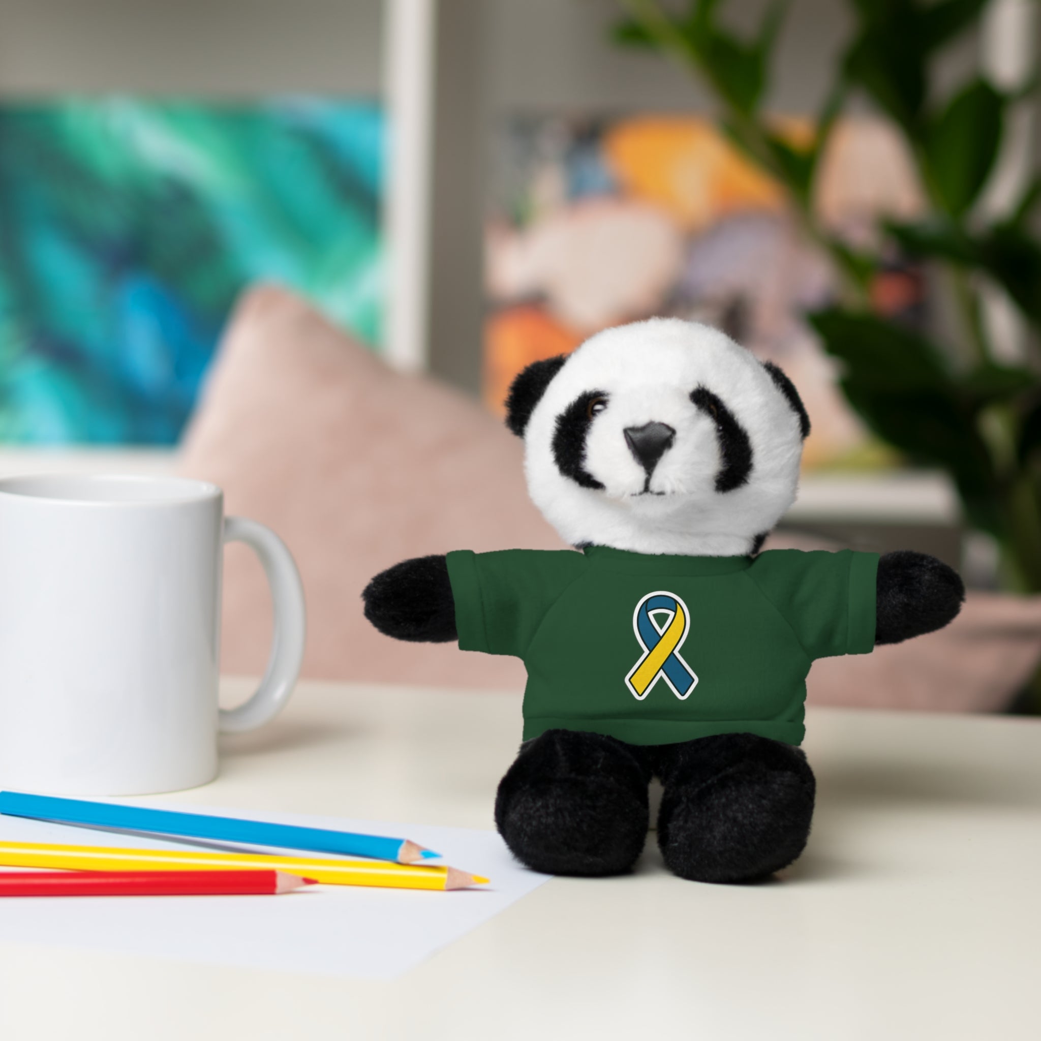 Yellow Blue Awareness Ribbon Stuffed Animal