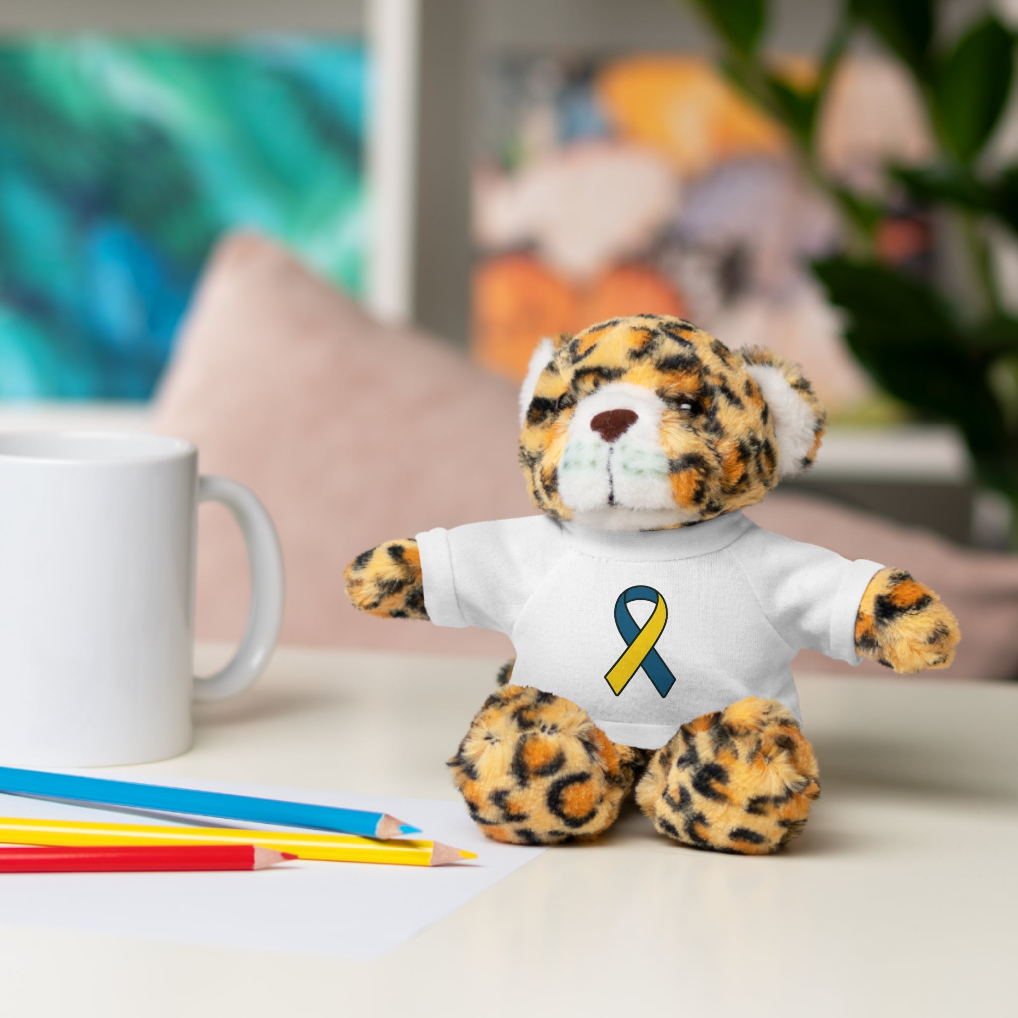 Yellow Blue Awareness Ribbon Stuffed Animal