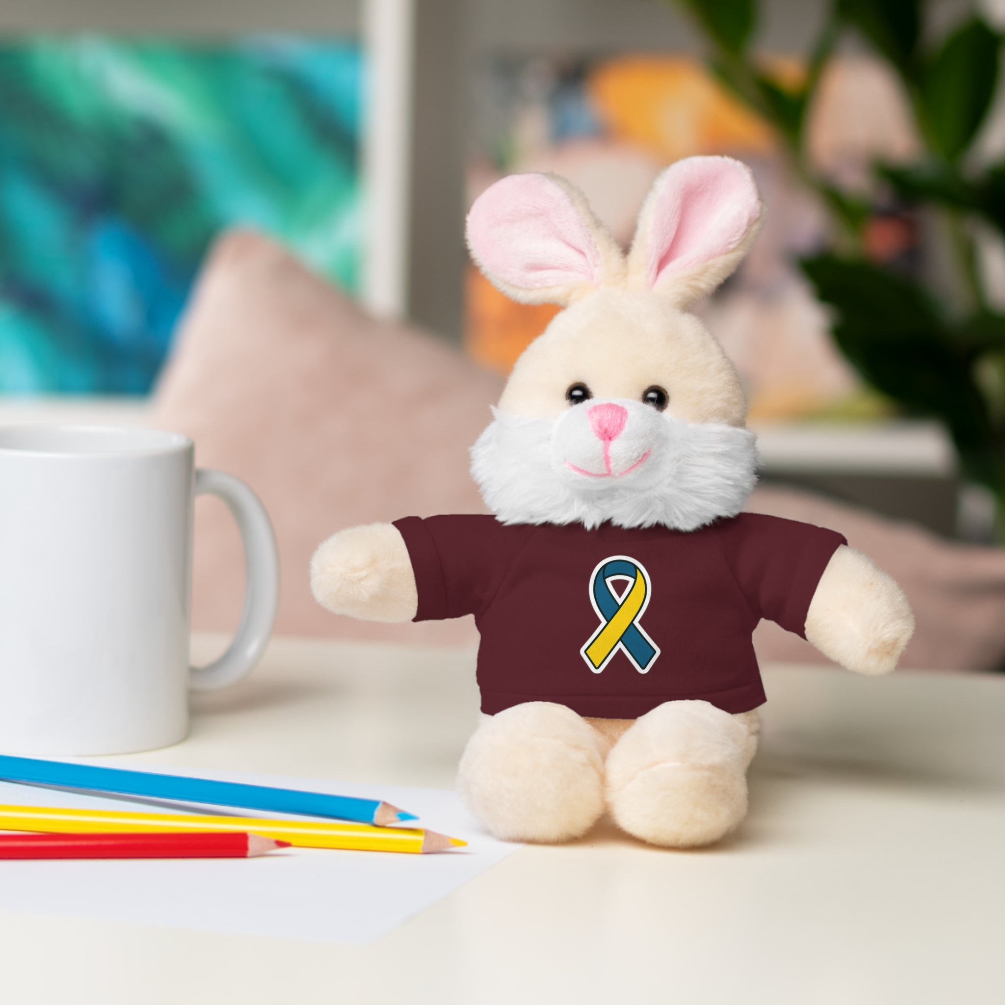 Yellow Blue Awareness Ribbon Stuffed Animal