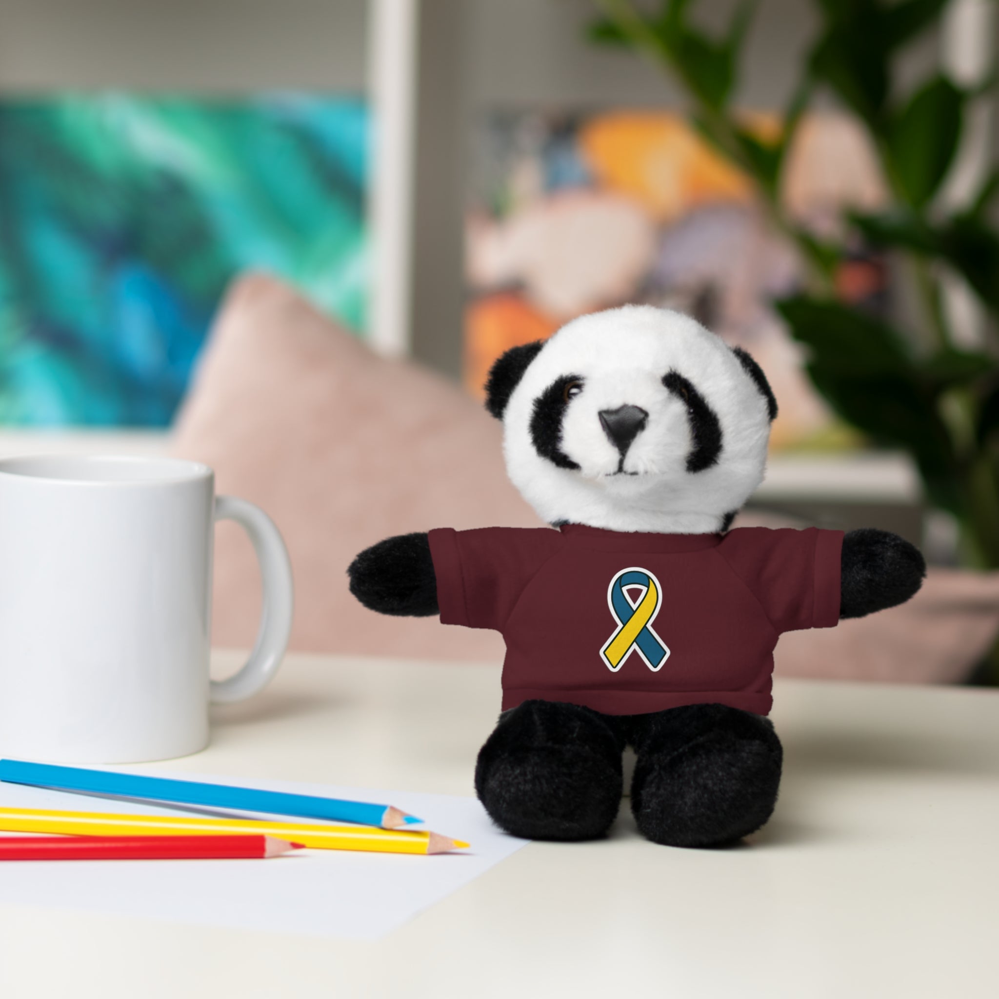 Yellow Blue Awareness Ribbon Stuffed Animal