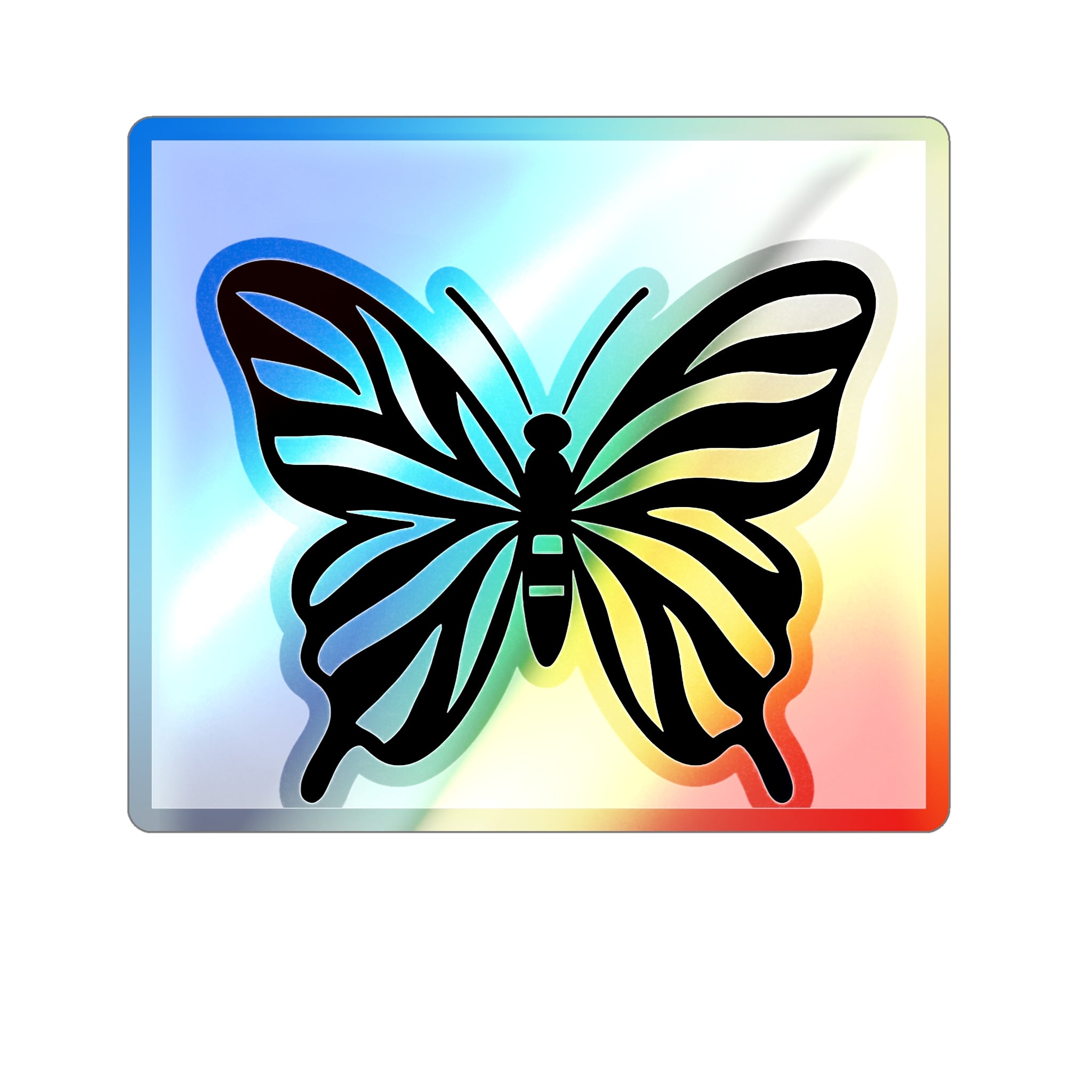 Black Butterfly Holographic Die-cut Sticker | Iridescent Square Vinyl