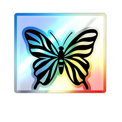 Black Butterfly Holographic Die-cut Sticker | Iridescent Square Vinyl