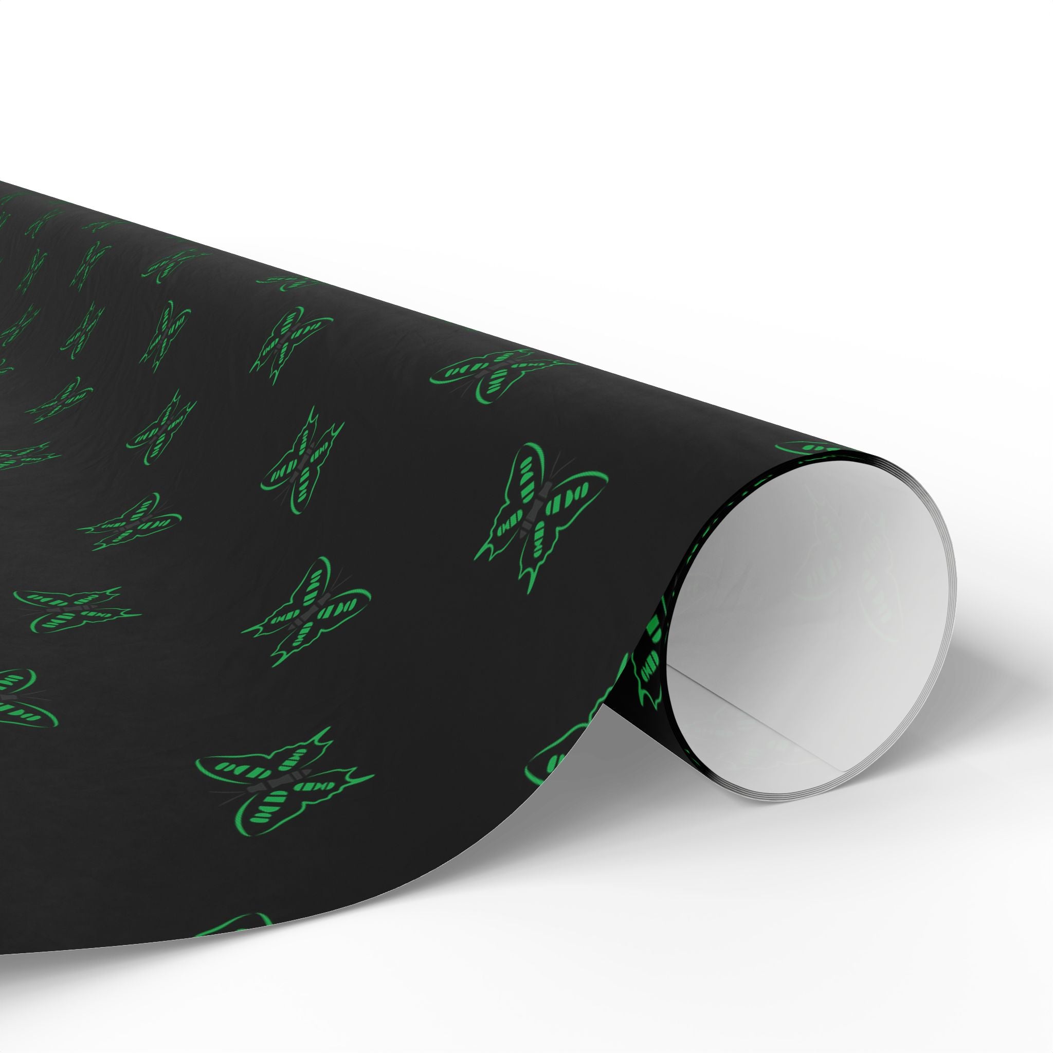 Green Neon Butterflies Wrapping Paper | Black Floral Gift Wrap Roll