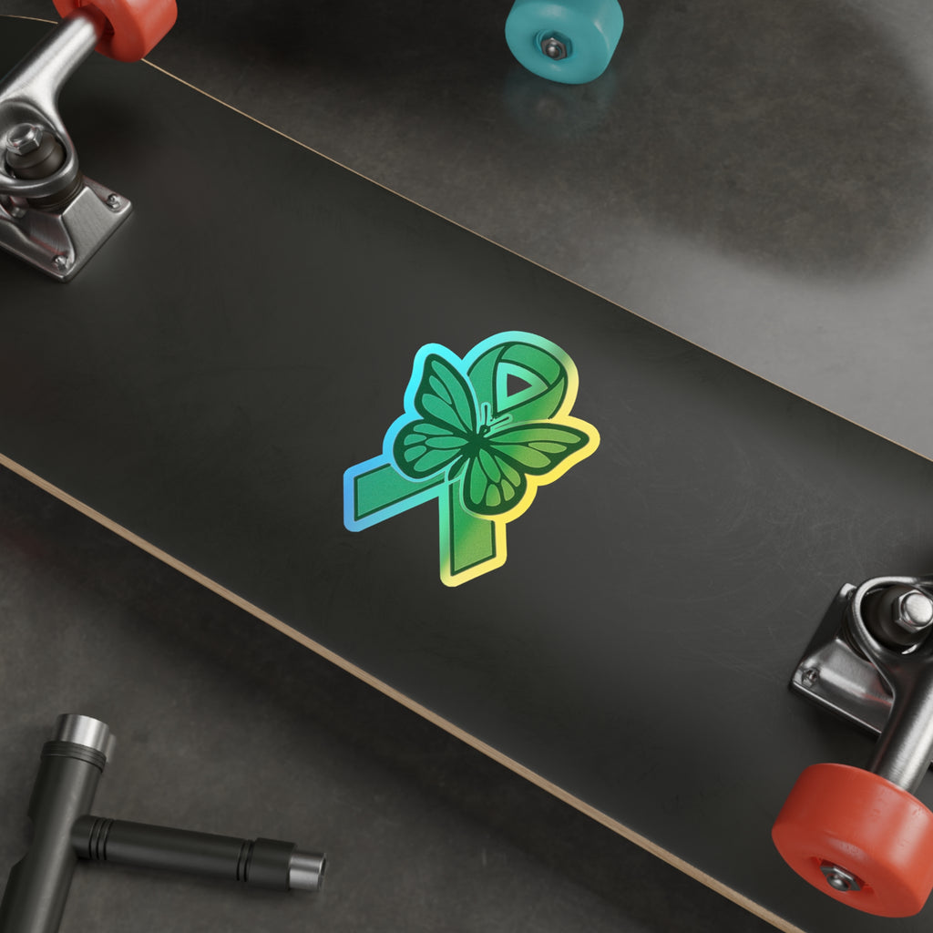 Green Awareness Ribbon Butterfly Sticker holographic die-cut