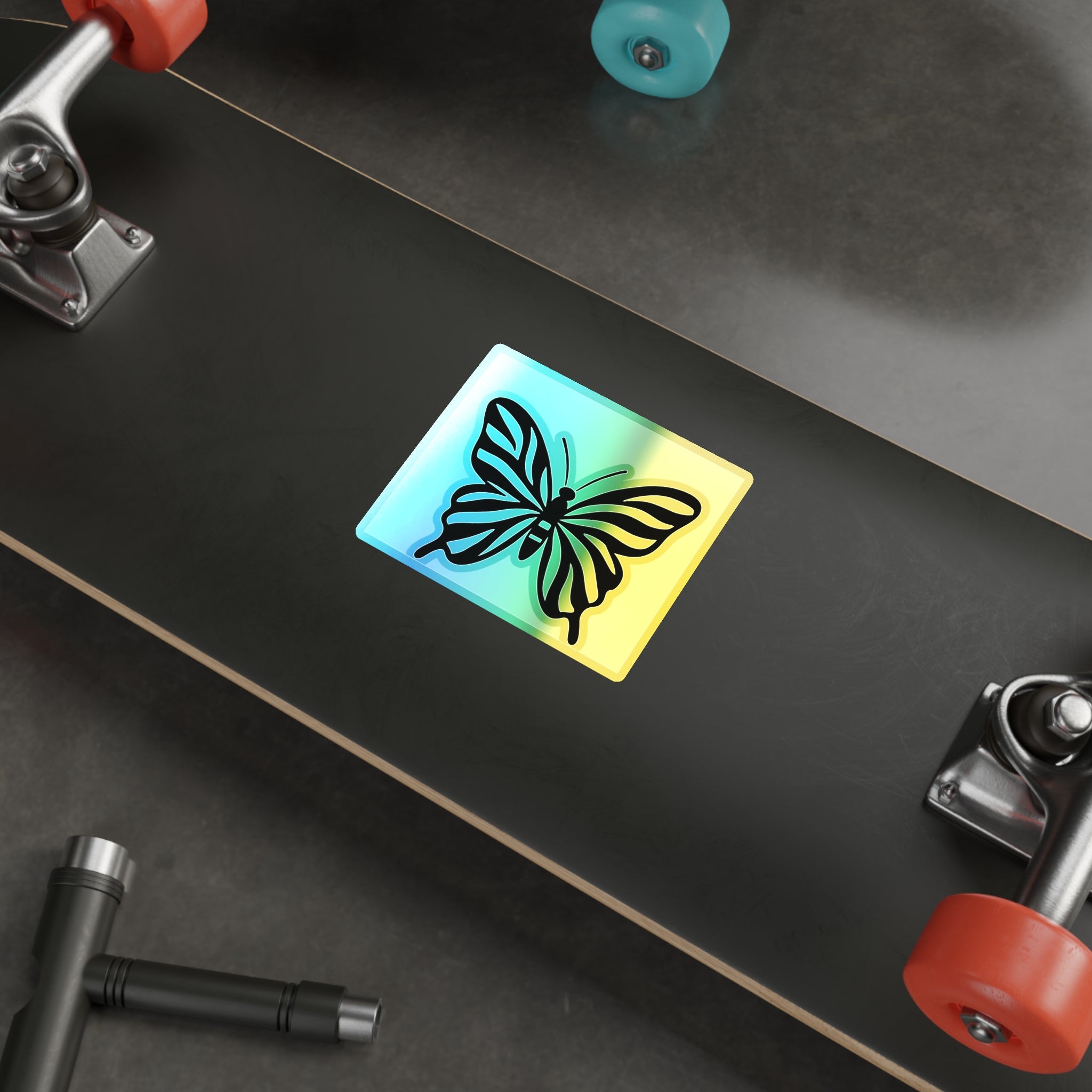 Black Butterfly Holographic Die-cut Sticker | Iridescent Square Vinyl