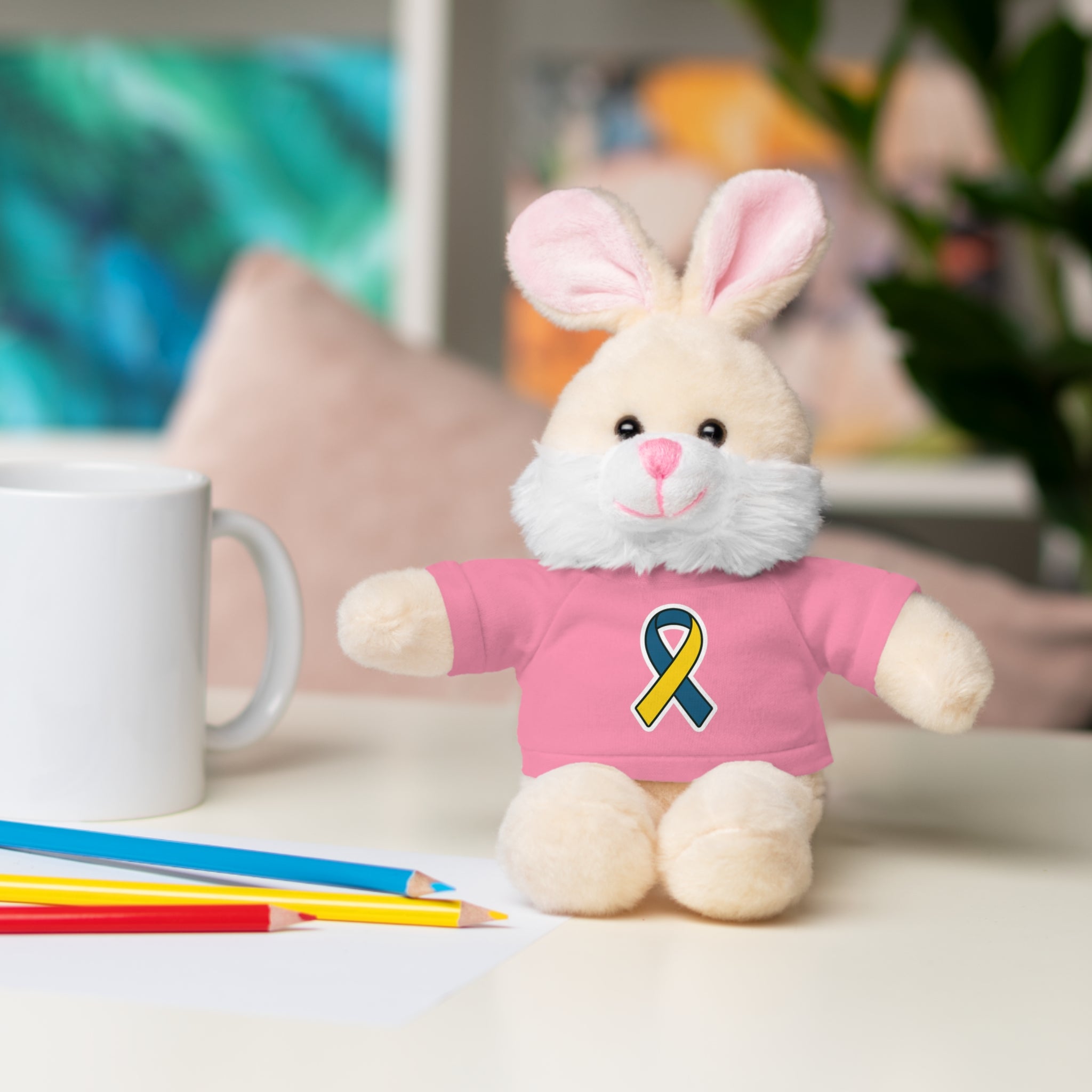 Yellow Blue Awareness Ribbon Stuffed Animal