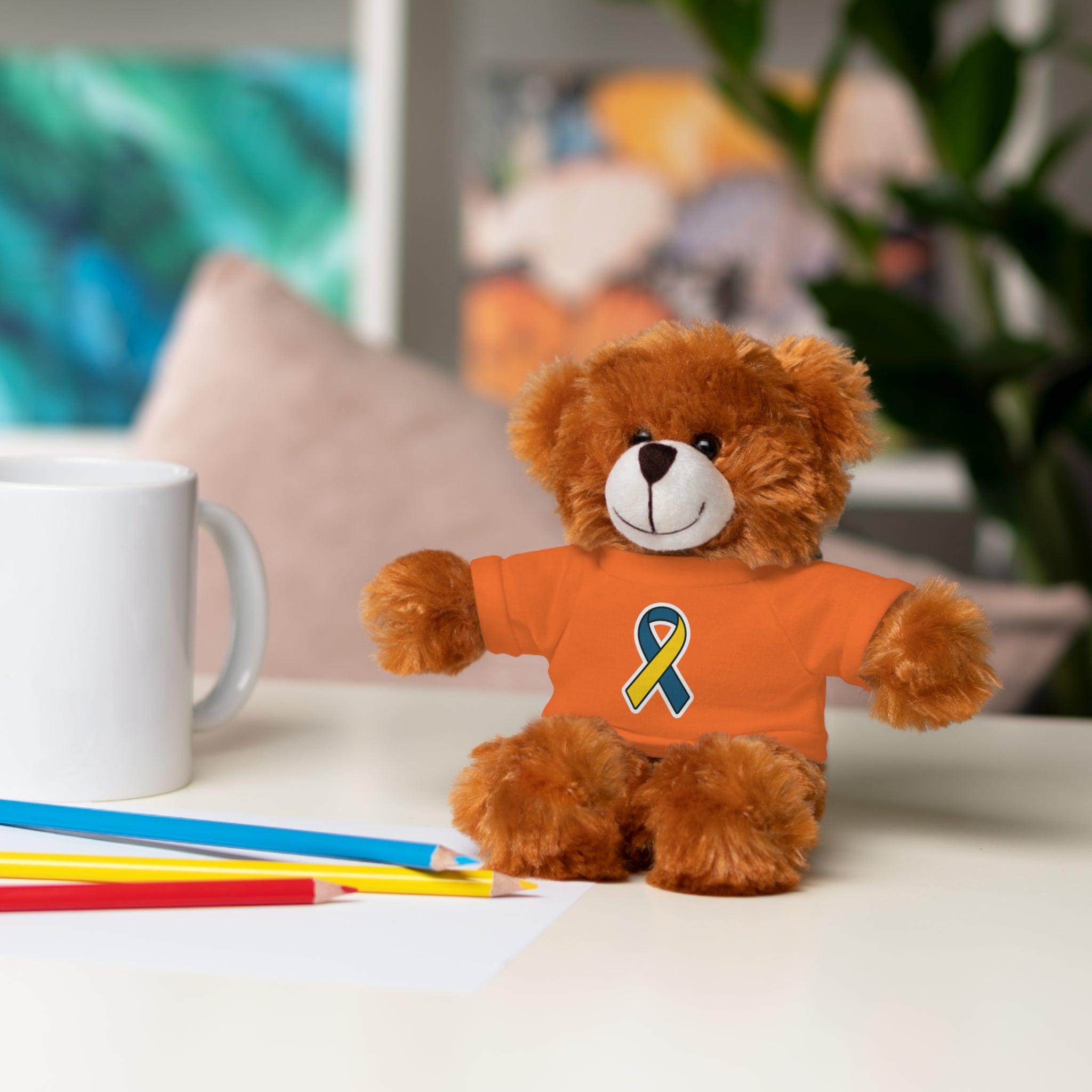 Yellow Blue Awareness Ribbon Stuffed Animal