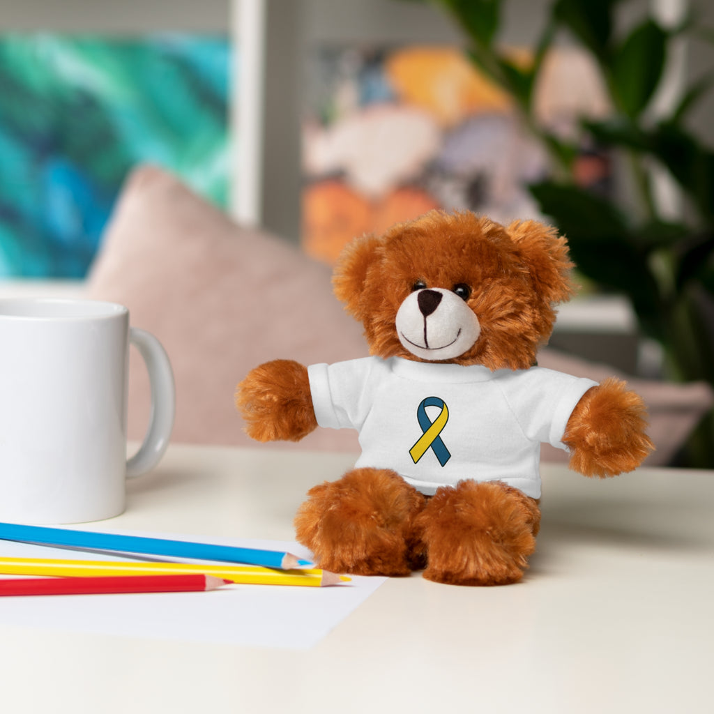 Yellow Blue Awareness Ribbon Stuffed Animal