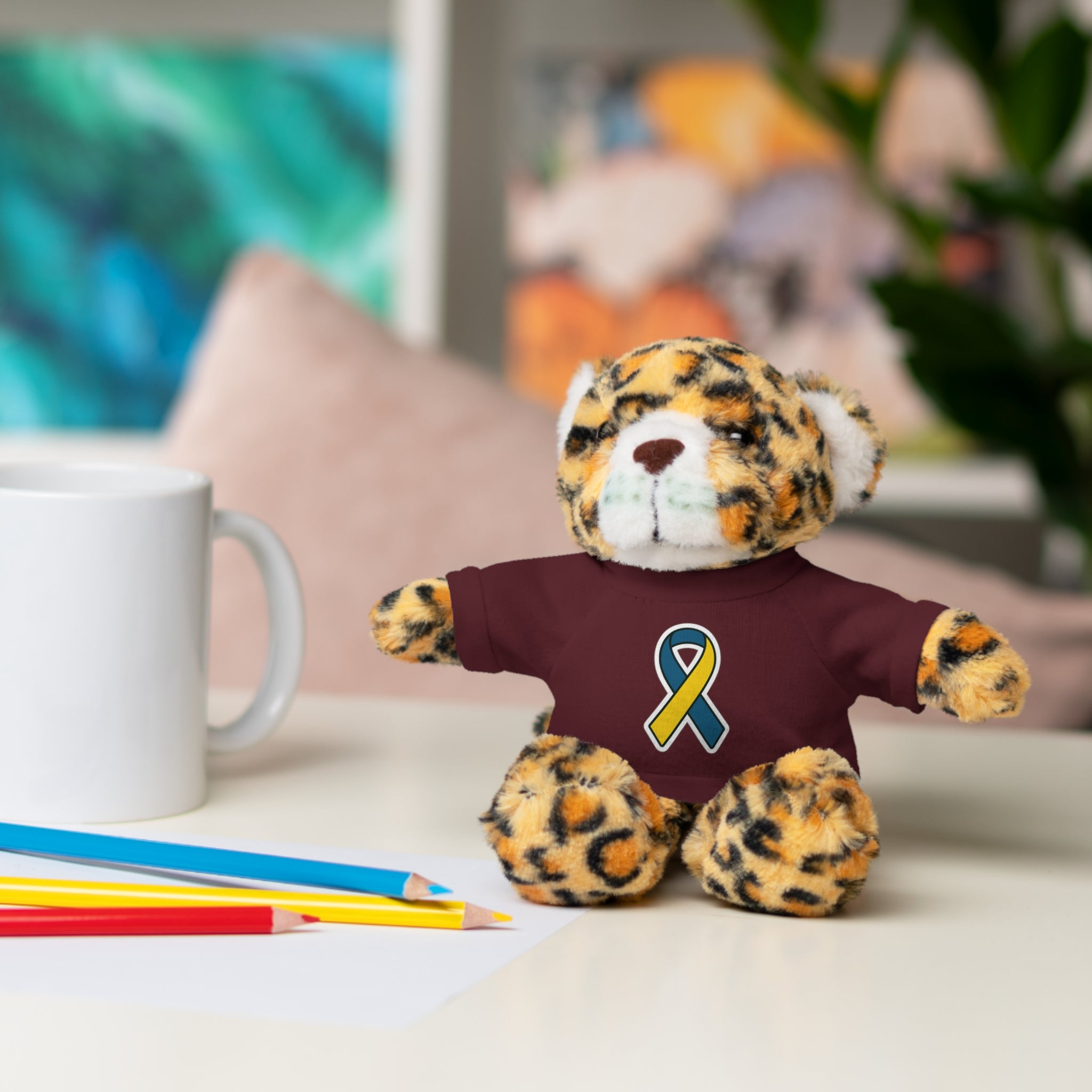Yellow Blue Awareness Ribbon Stuffed Animal
