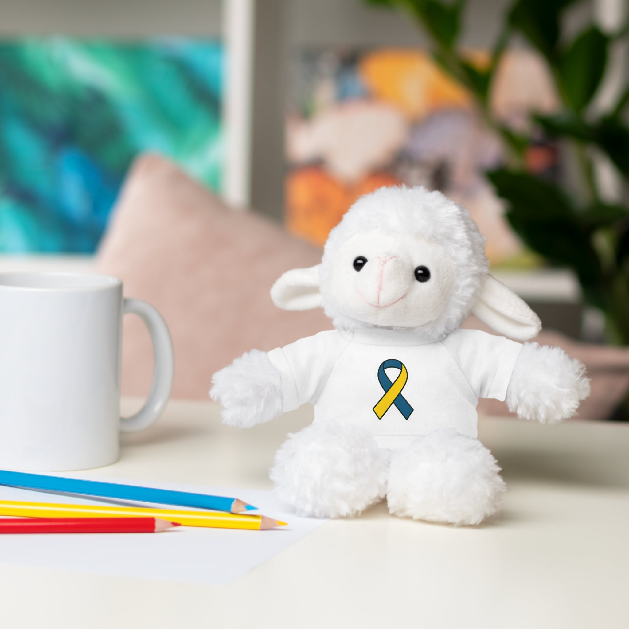 Yellow Blue Awareness Ribbon Stuffed Animal