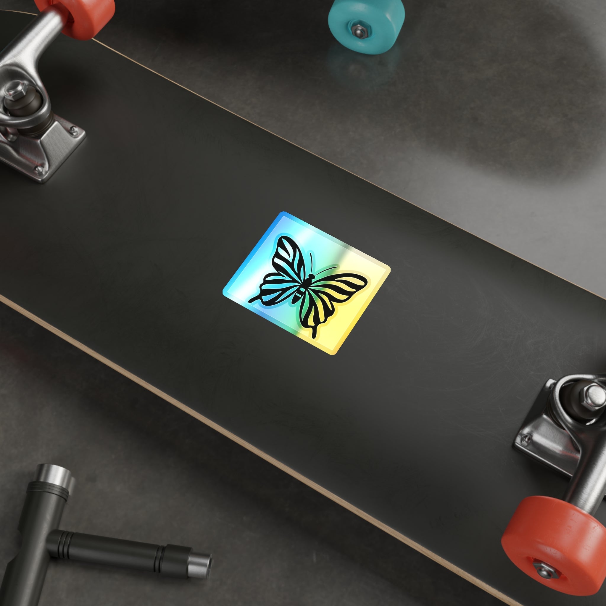 Black Butterfly Holographic Die-cut Sticker | Iridescent Square Vinyl