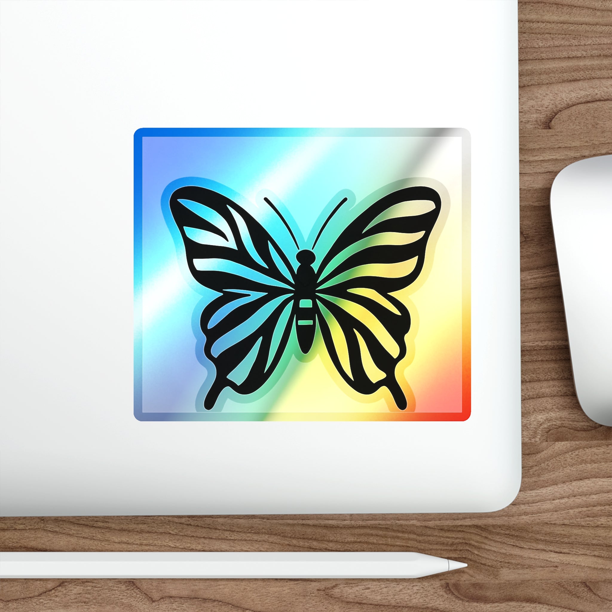 Black Butterfly Holographic Die-cut Sticker | Iridescent Square Vinyl