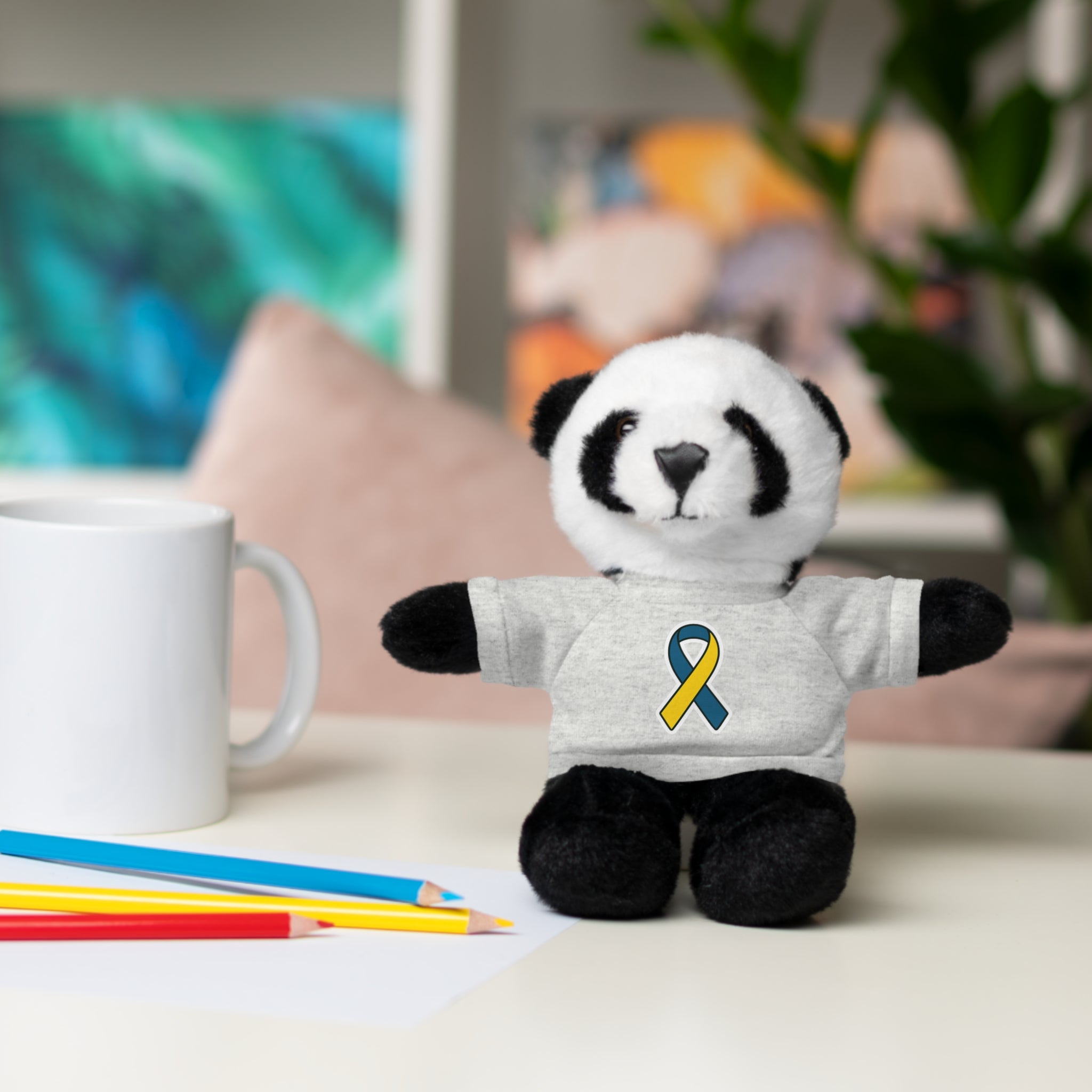 Yellow Blue Awareness Ribbon Stuffed Animal