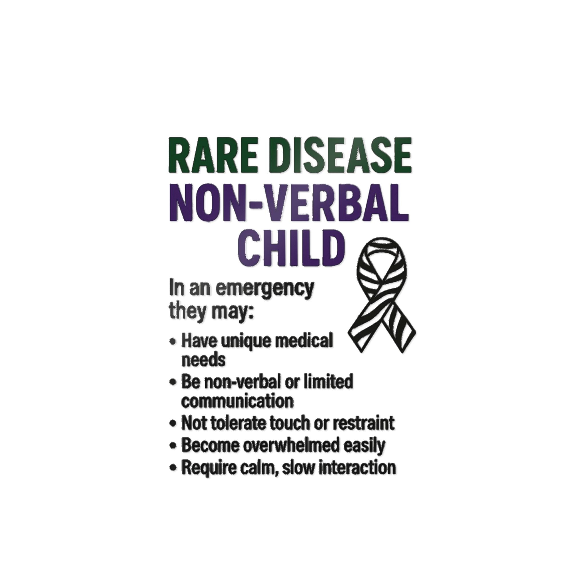 Rare Disease Non-Verbal Child Sticker | Awareness Ribbon, Emergency Info
