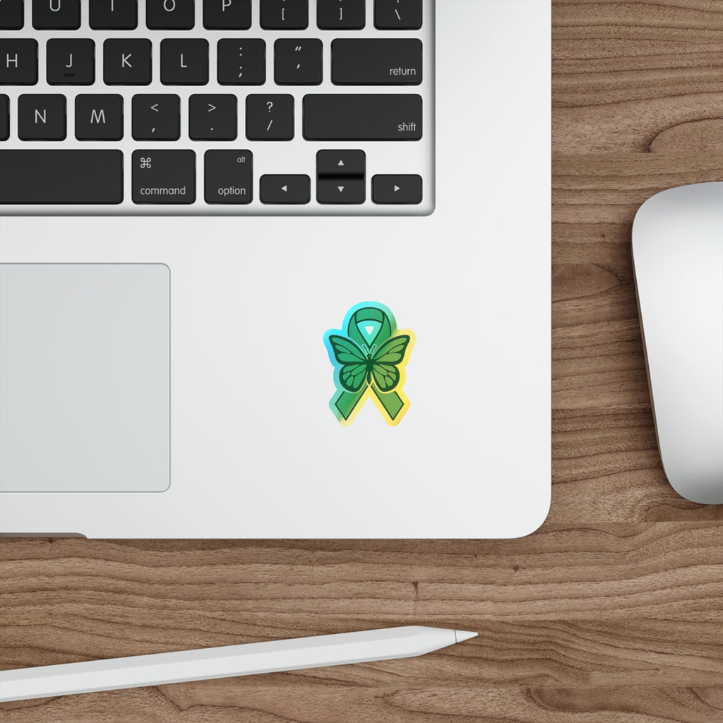 Green Awareness Ribbon Butterfly Sticker holographic die-cut