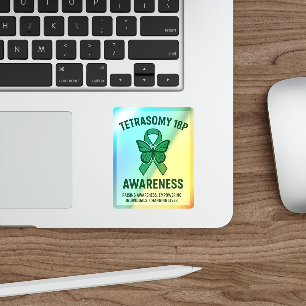 Tetrasomy 18p Awareness Holographic Die-cut Sticker | Green Ribbon Butterfly