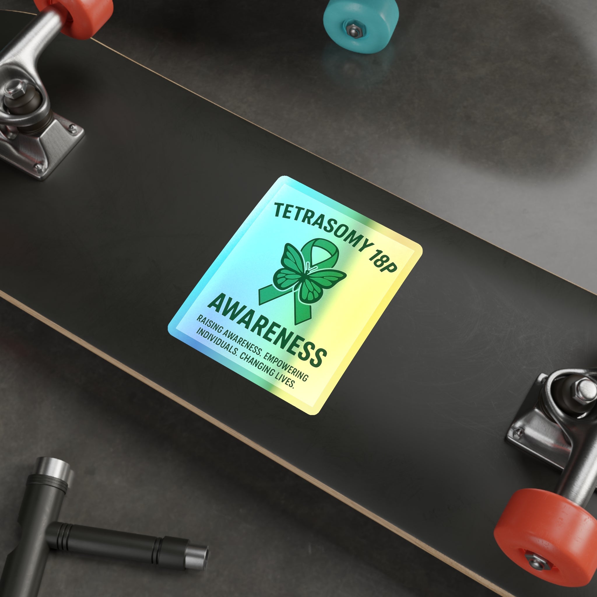 Tetrasomy 18p Awareness Holographic Die-cut Sticker | Green Ribbon Butterfly