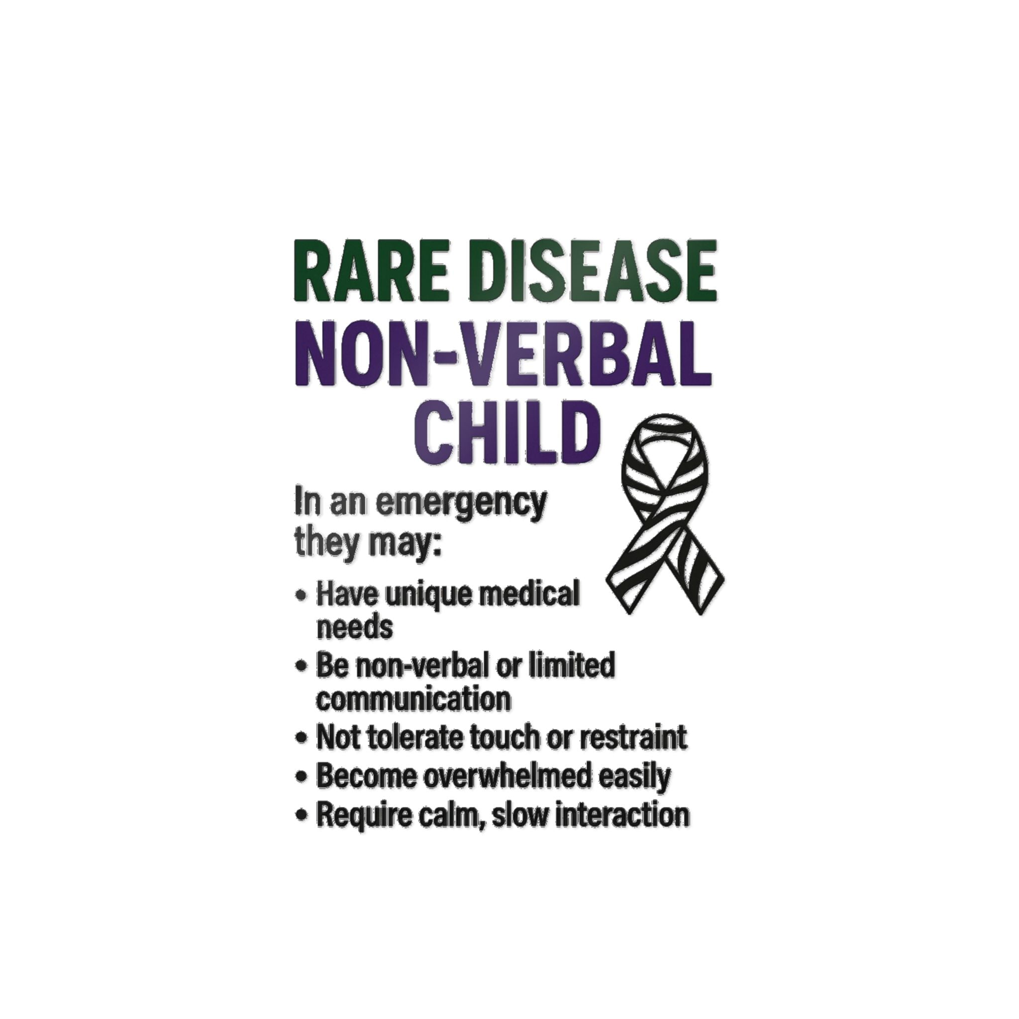 Rare Disease Non-Verbal Child Sticker | Awareness Ribbon, Emergency Info