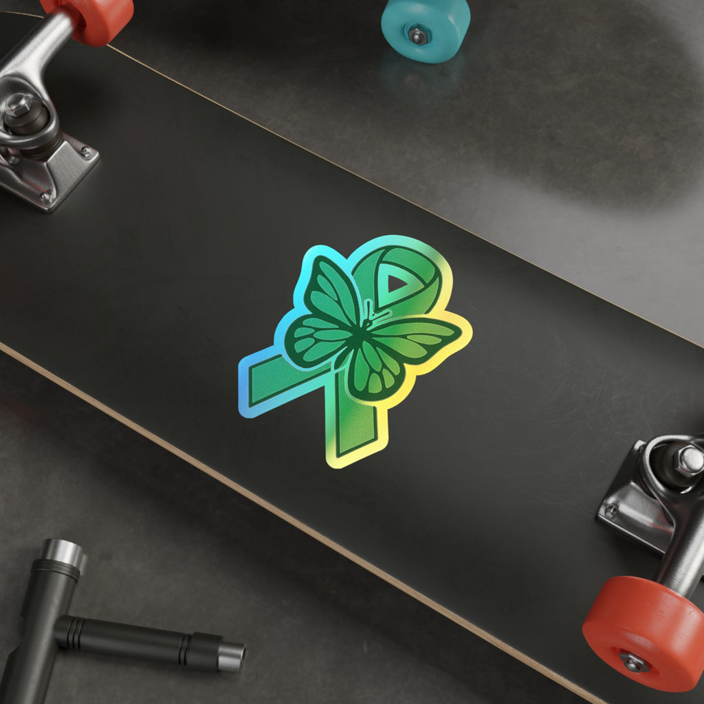 Green Awareness Ribbon Butterfly Sticker holographic die-cut