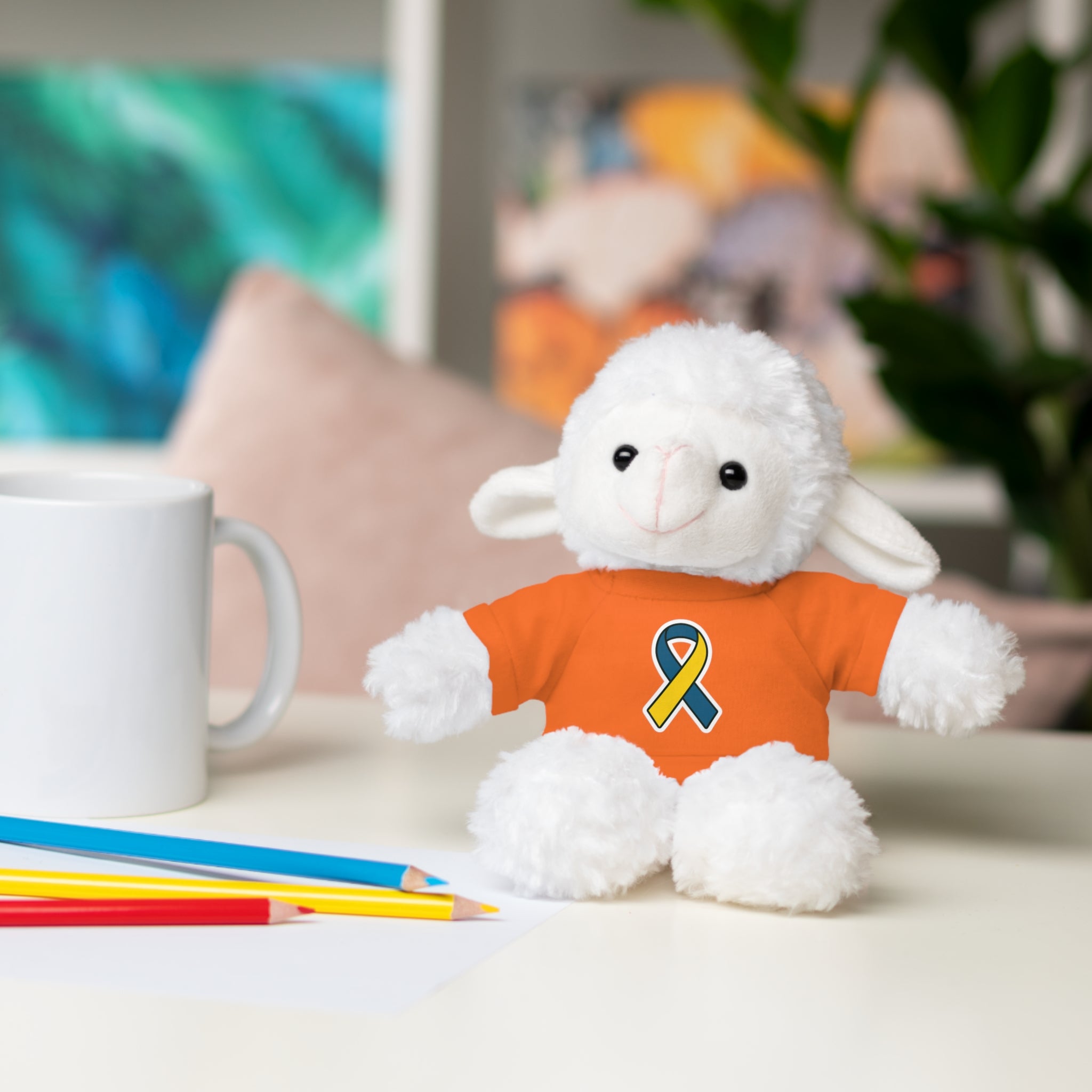 Yellow Blue Awareness Ribbon Stuffed Animal