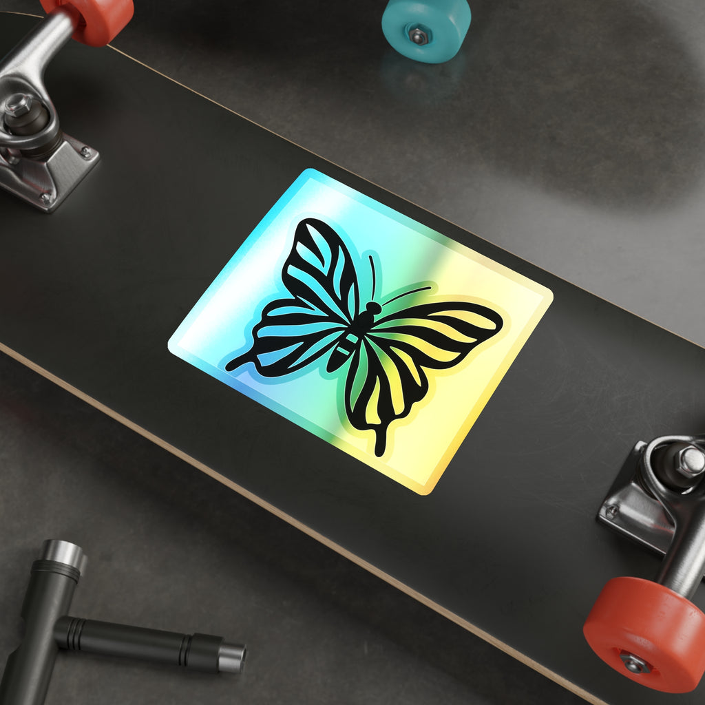 Black Butterfly Holographic Die-cut Sticker | Iridescent Square Vinyl