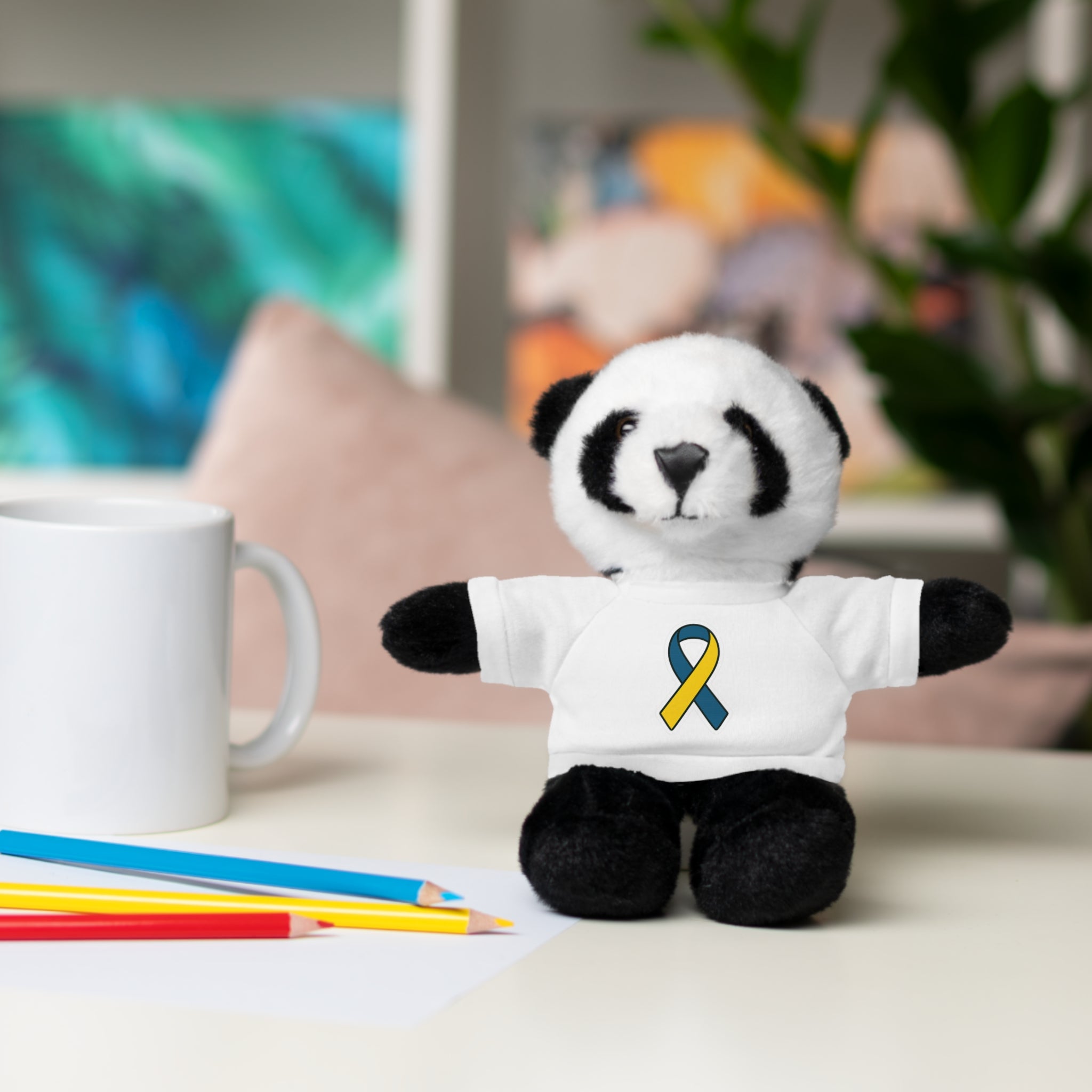 Yellow Blue Awareness Ribbon Stuffed Animal