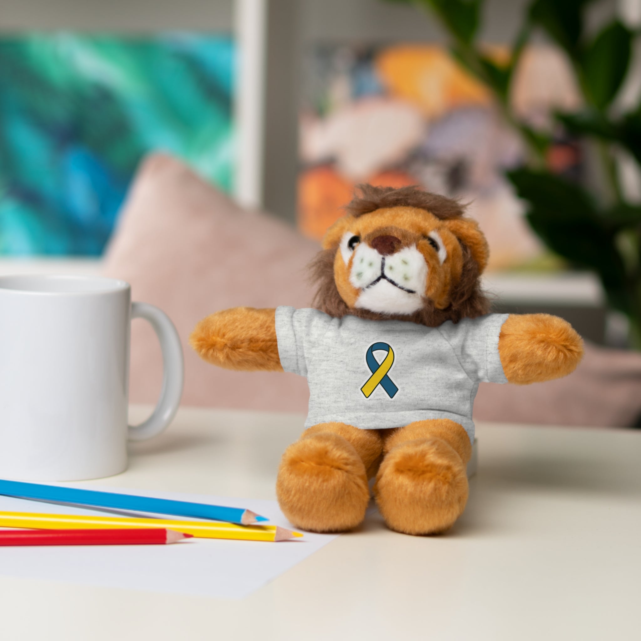 Yellow Blue Awareness Ribbon Stuffed Animal