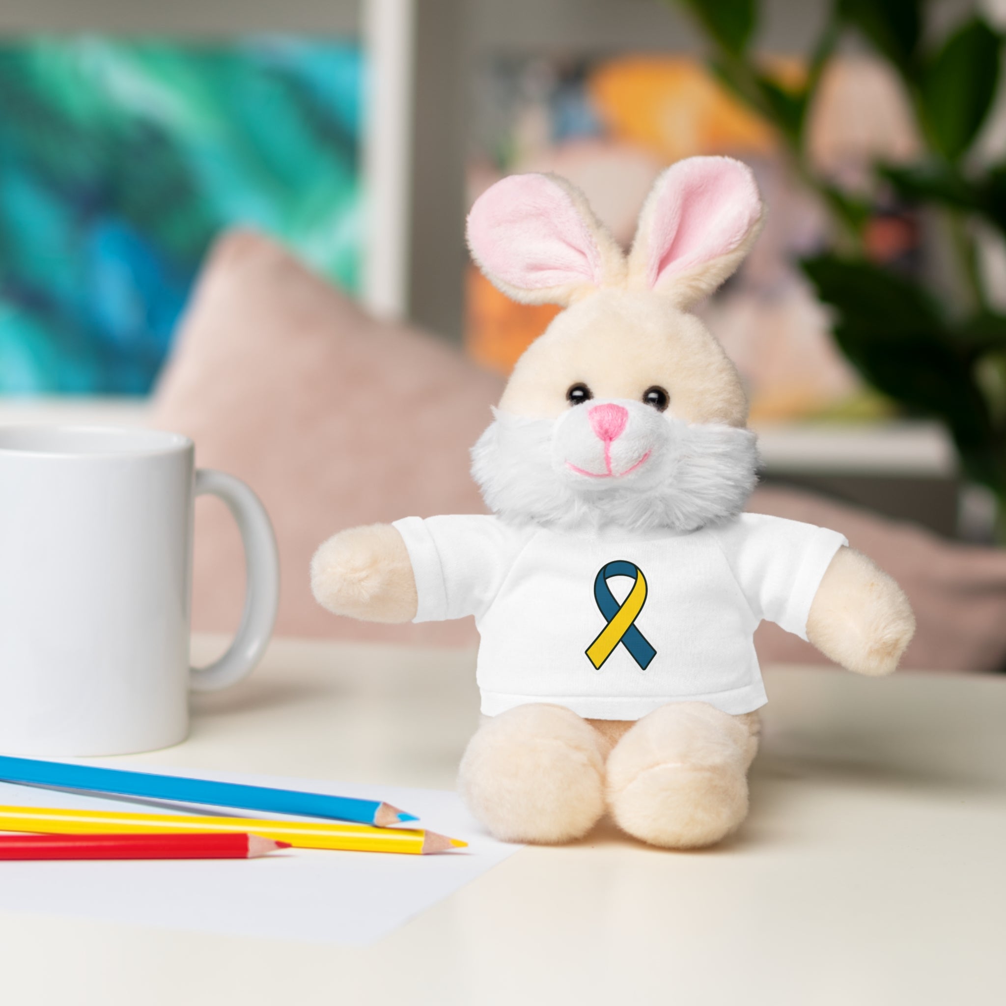 Yellow Blue Awareness Ribbon Stuffed Animal